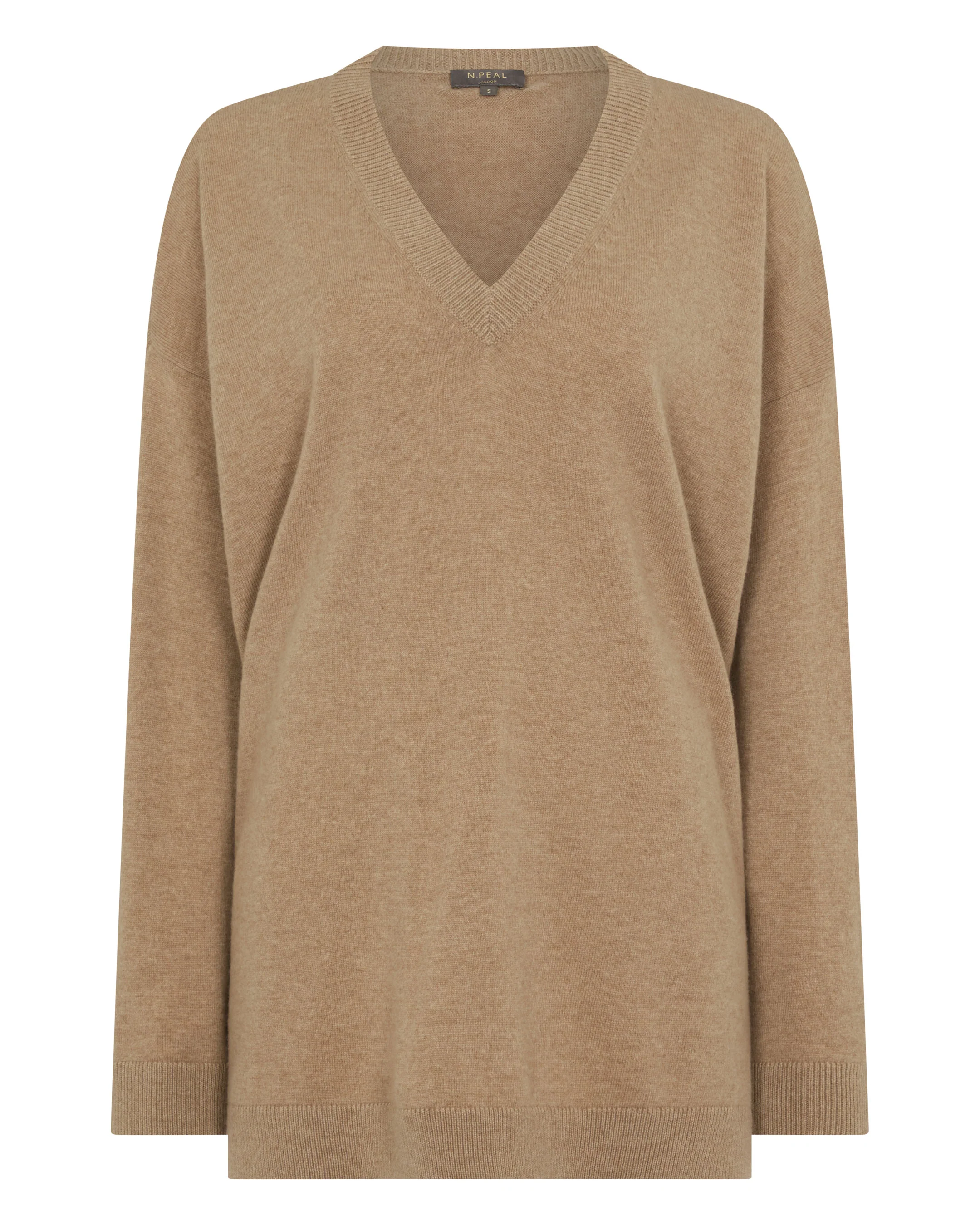 Women's Longline V Neck Cashmere Jumper Cappuccino Brown - Image 2