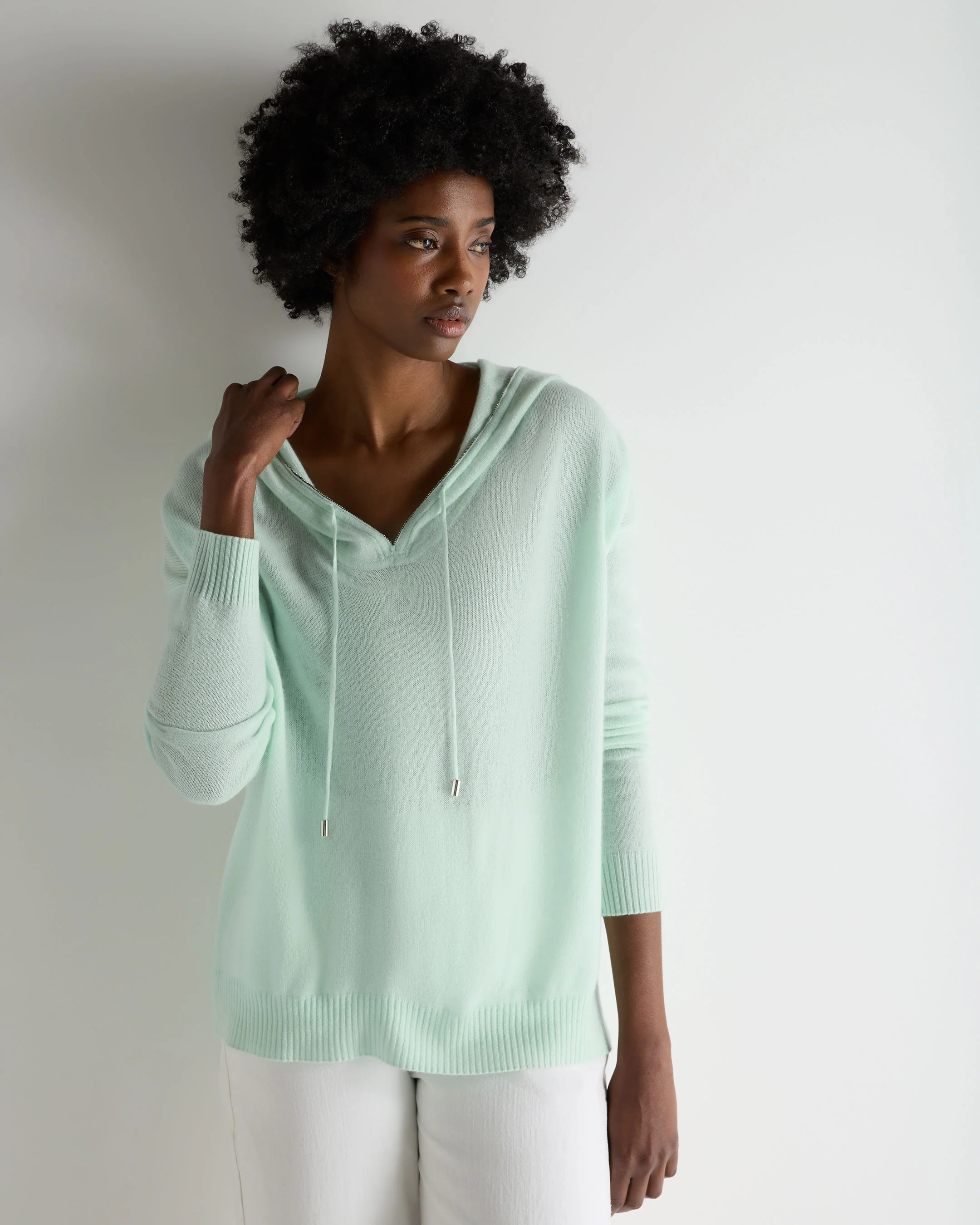 Women's Maya Metal Trim Cashmere Hoodie Mint Green