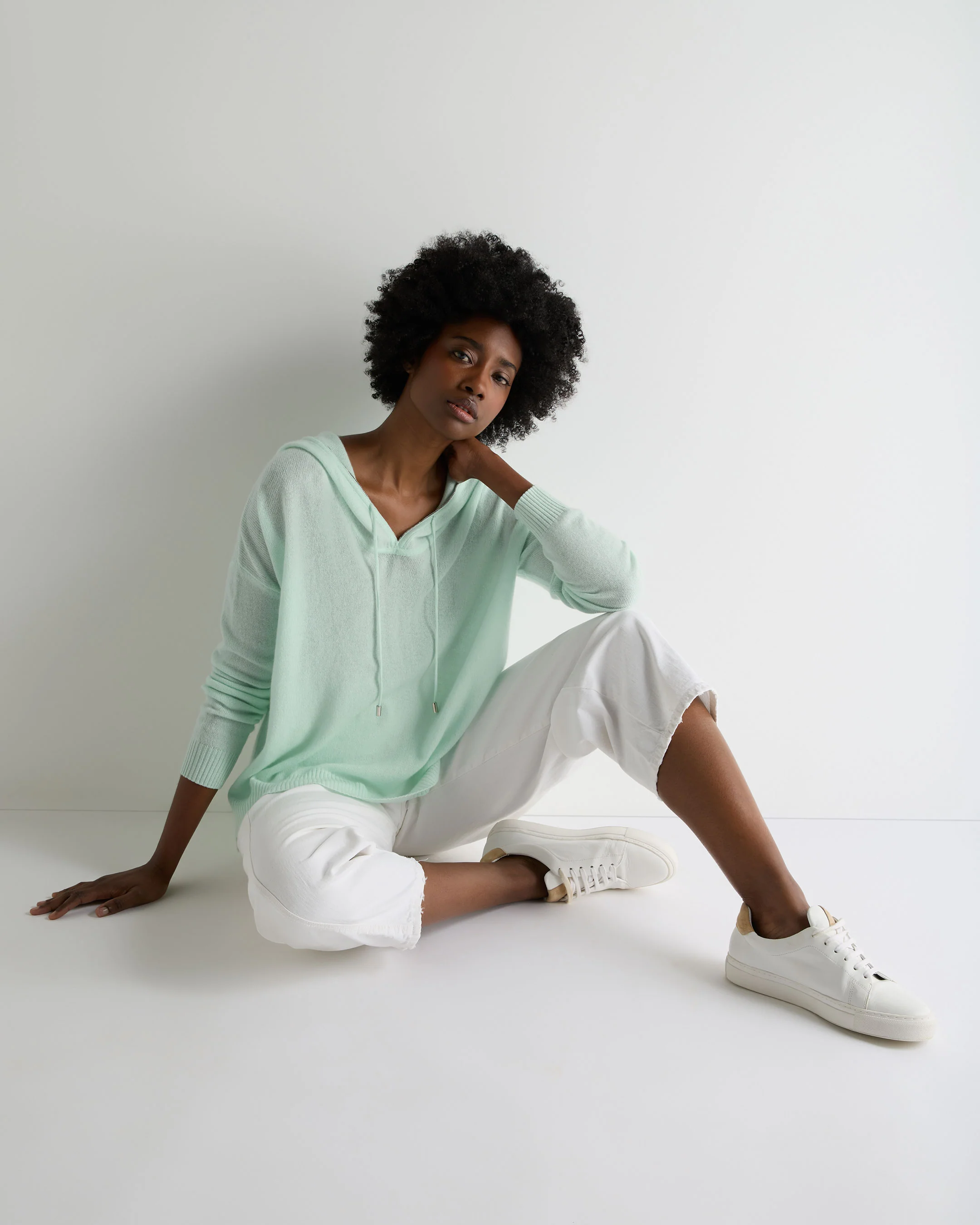 Women's Maya Metal Trim Cashmere Hoodie Mint Green - Image 3