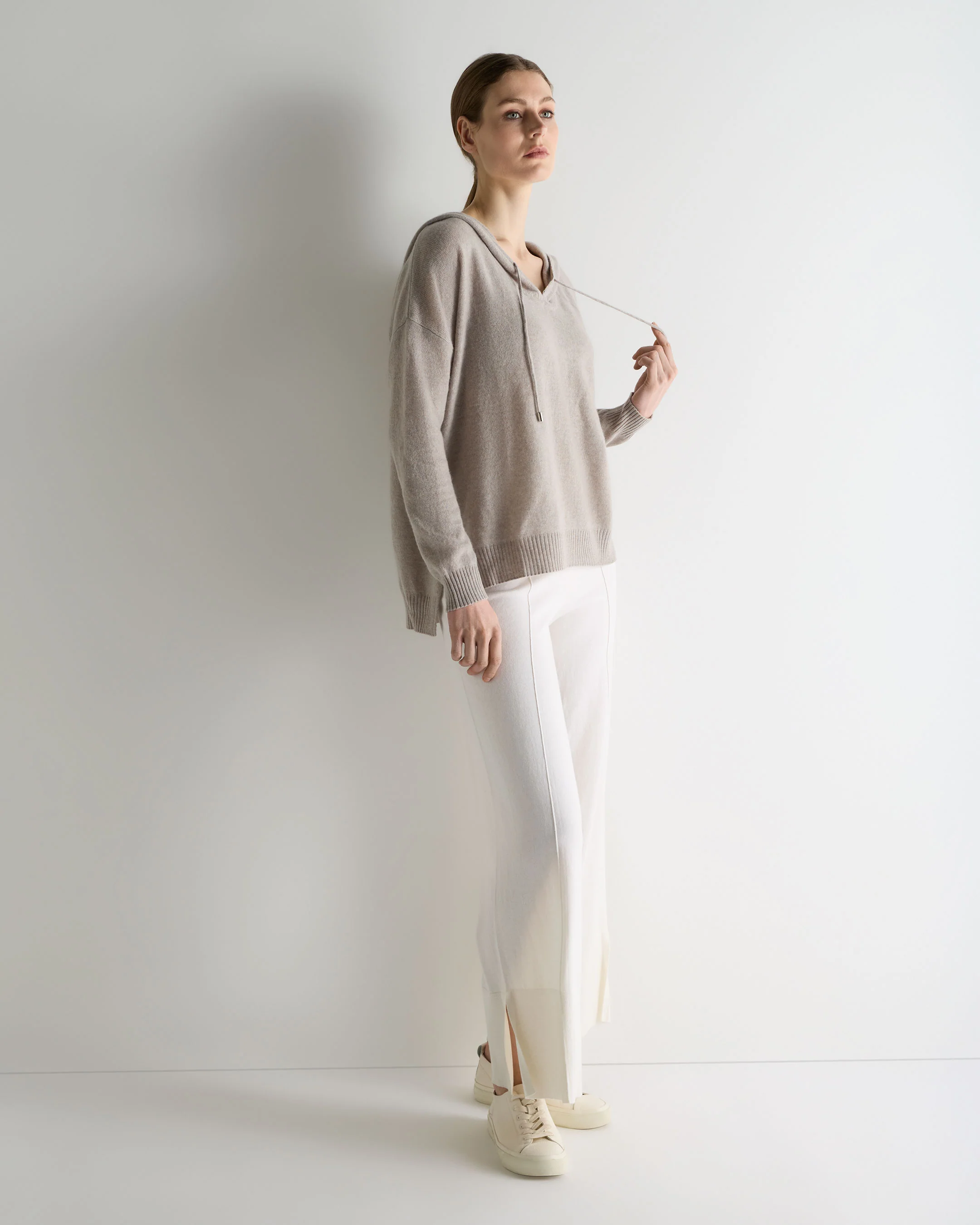 Women's Maya Metal Trim Cashmere Hoodie Oat Grey - Image 3