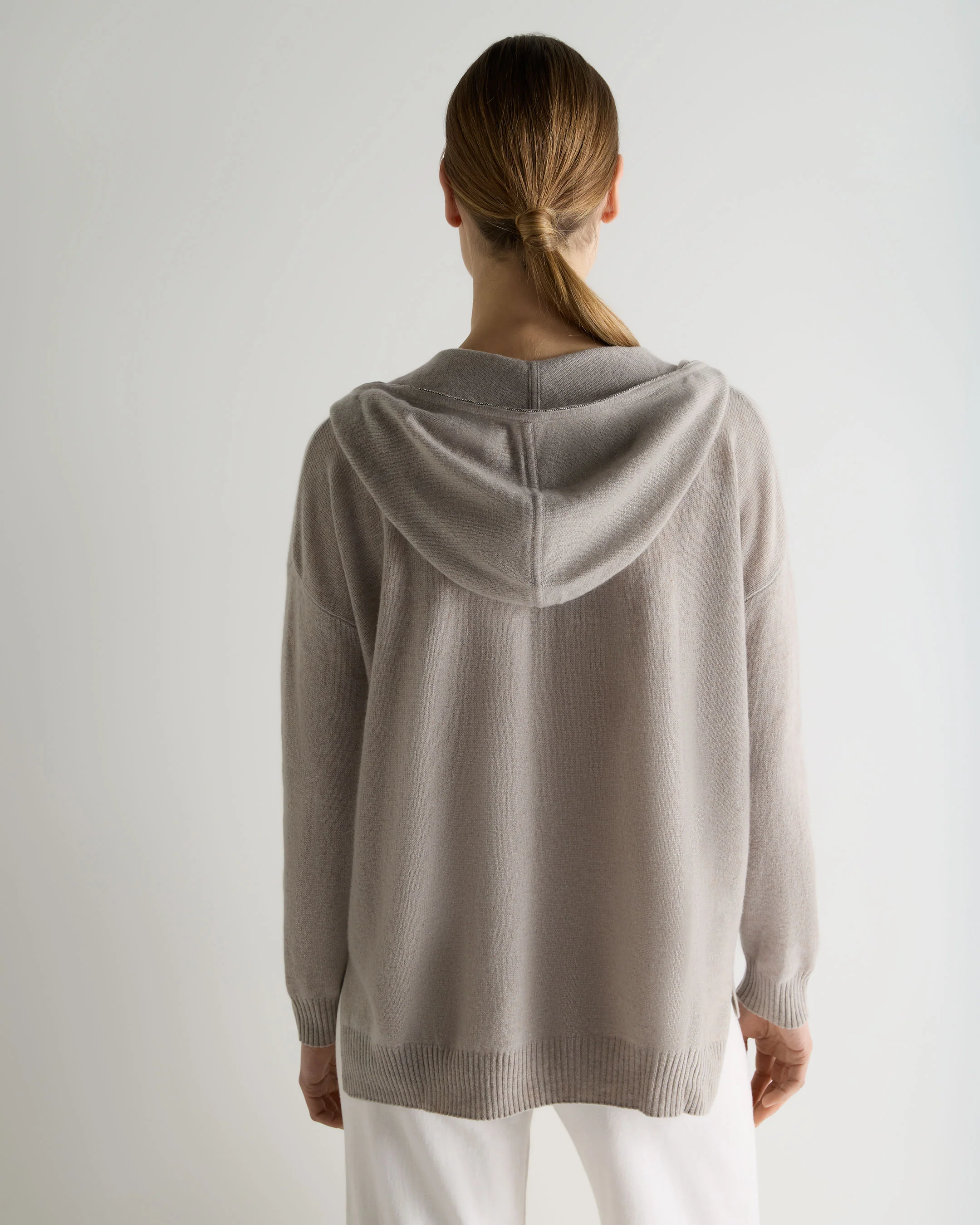 Women's Maya Metal Trim Cashmere Hoodie Oat Grey - Image 4