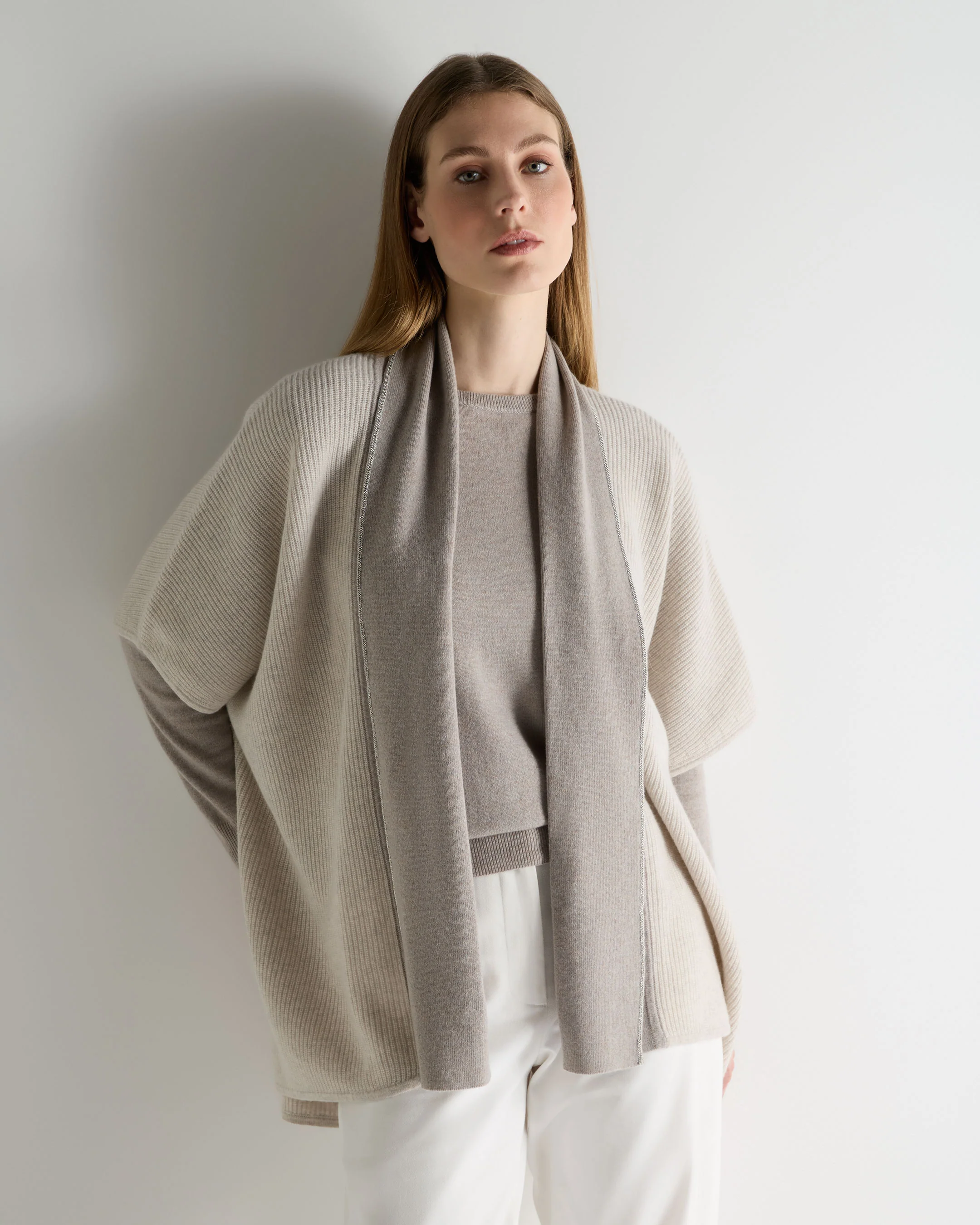 Women's Metal Rib Cashmere Cardigan Pebble Grey