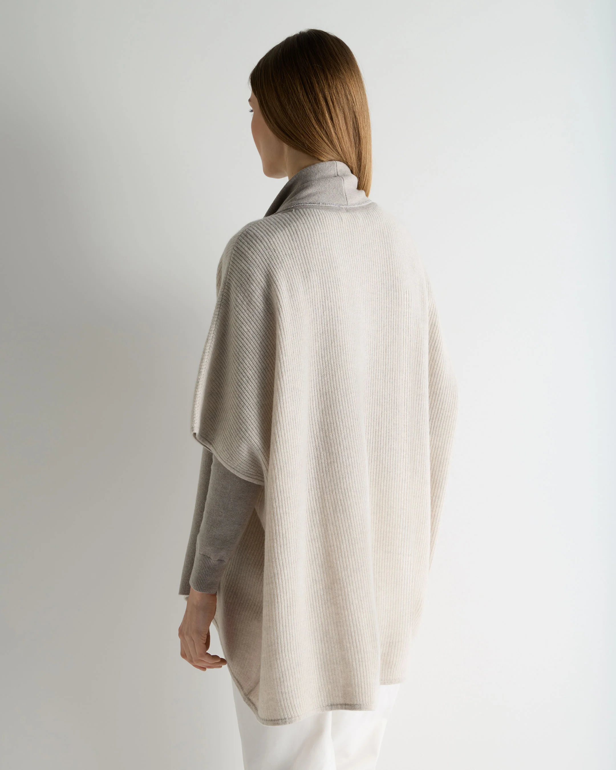 Women's Metal Rib Cashmere Cardigan Pebble Grey - Image 4