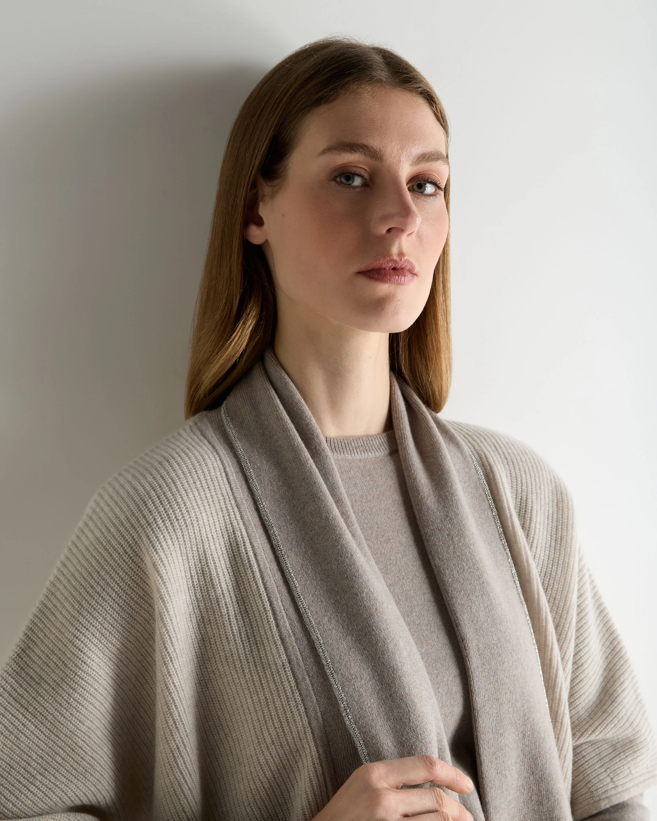 Women's Metal Rib Cashmere Cardigan Pebble Grey - Image 5
