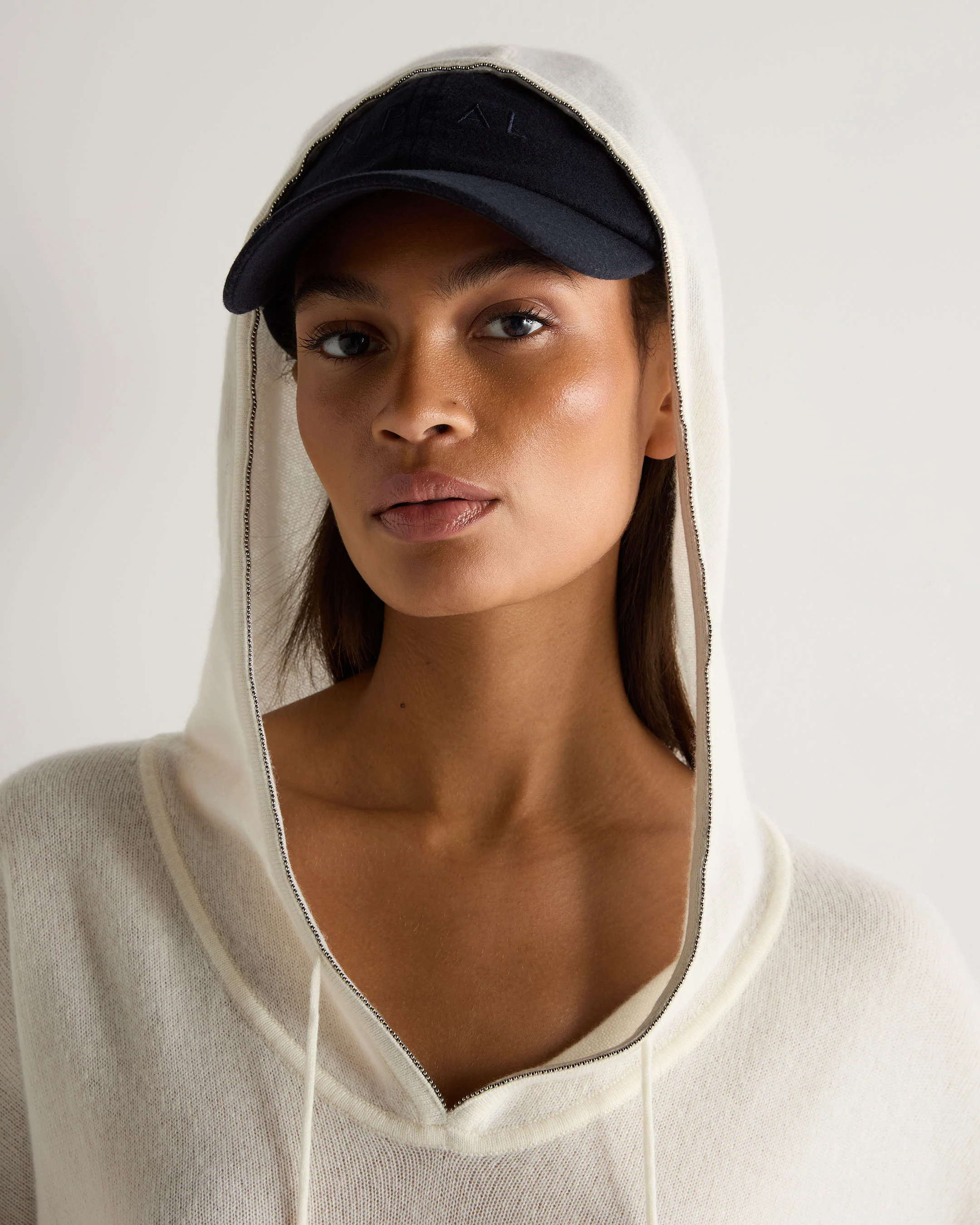 Women's Maya Metal Trim Cashmere Hoodie New Ivory White - Image 5