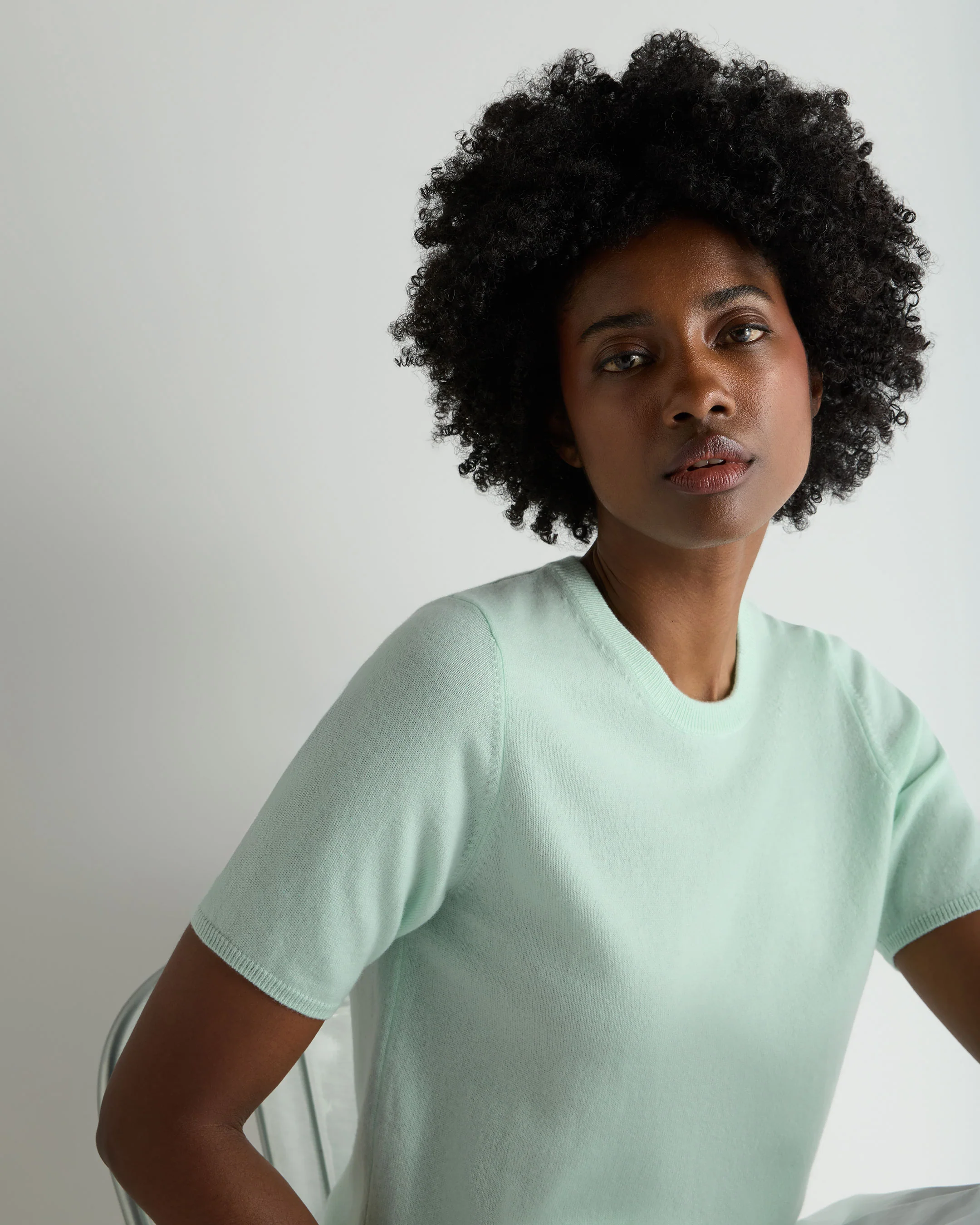 Women's Milly Classic Cashmere T-Shirt Mint Green - Image 5