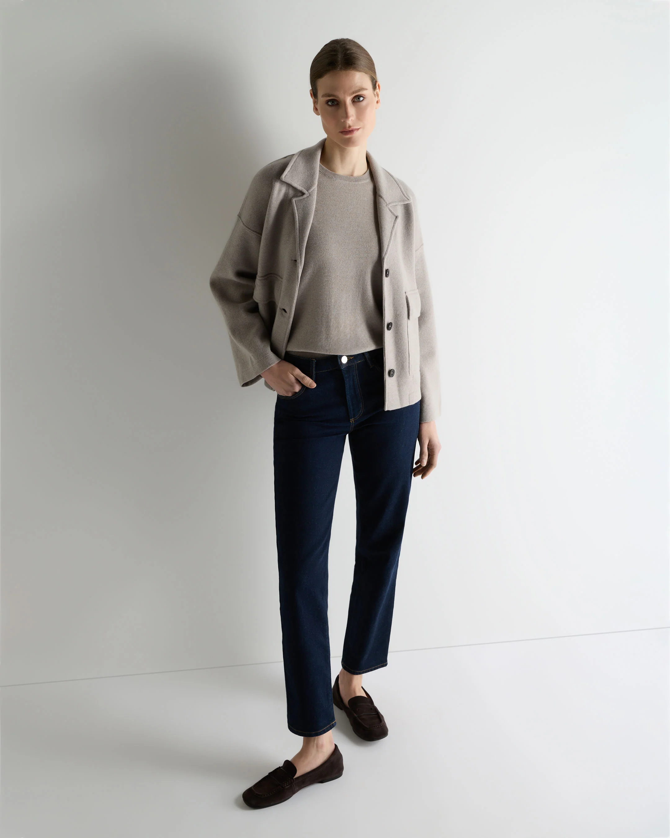 Women's Milly Classic Cashmere T-Shirt Oat Grey - Image 3