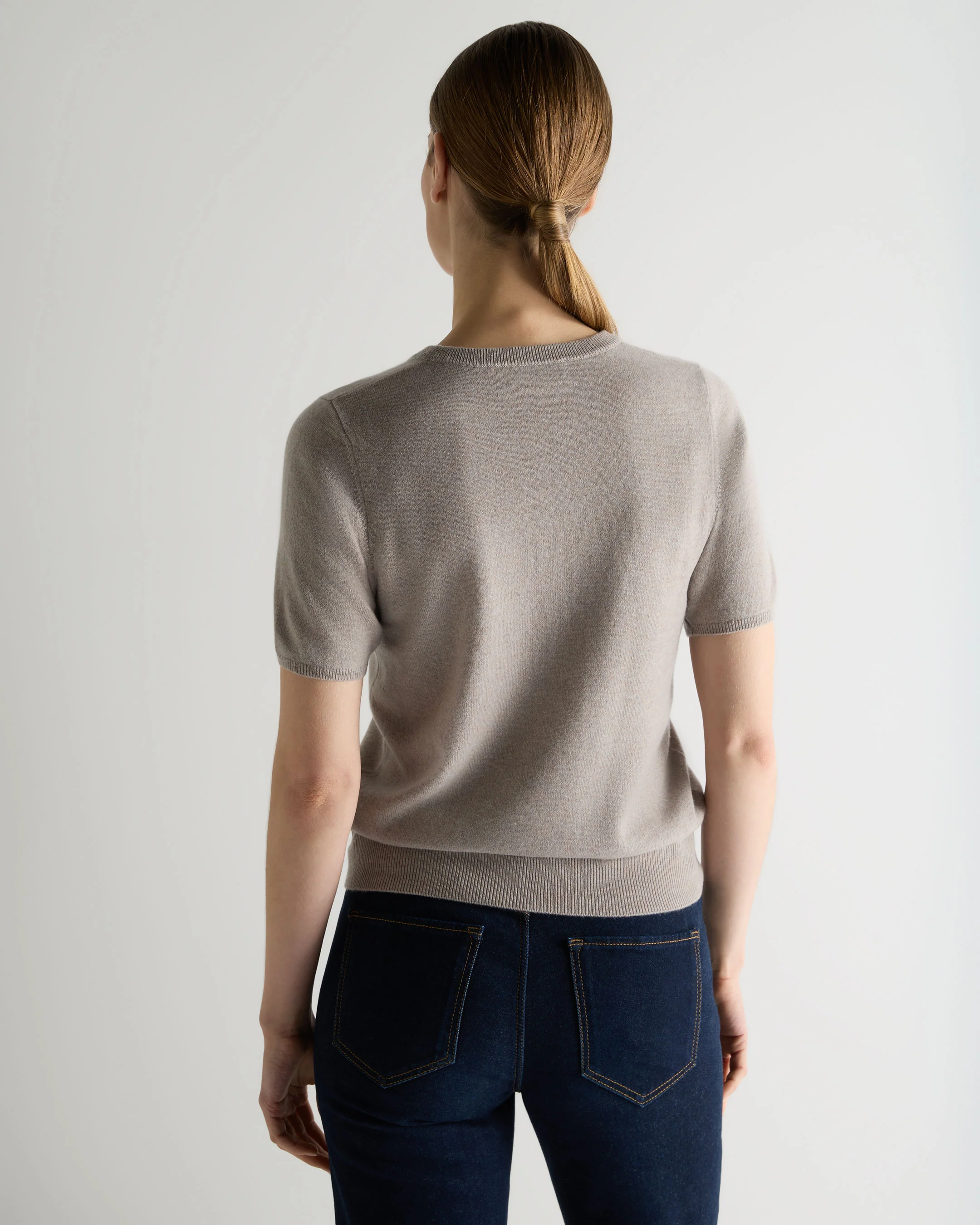 Women's Milly Classic Cashmere T-Shirt Oat Grey - Image 4