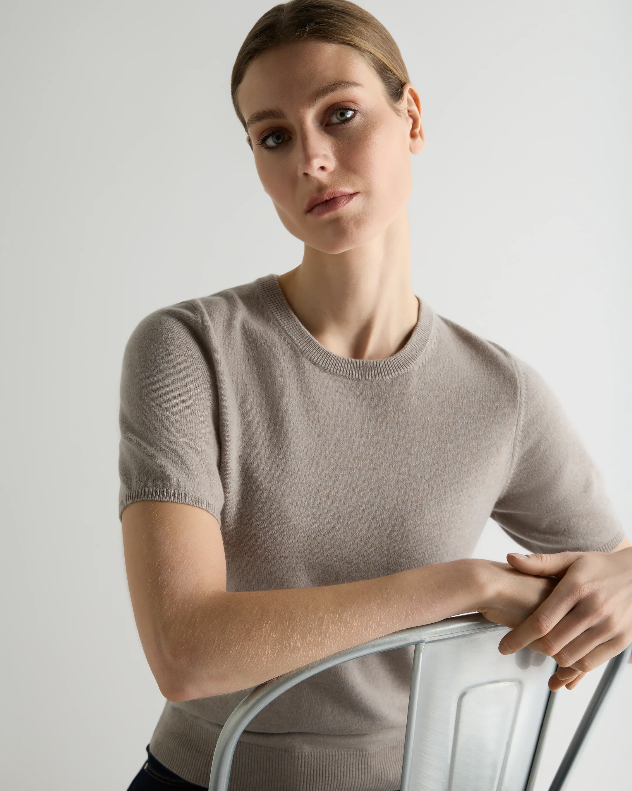 Women's Milly Classic Cashmere T-Shirt Oat Grey - Image 5