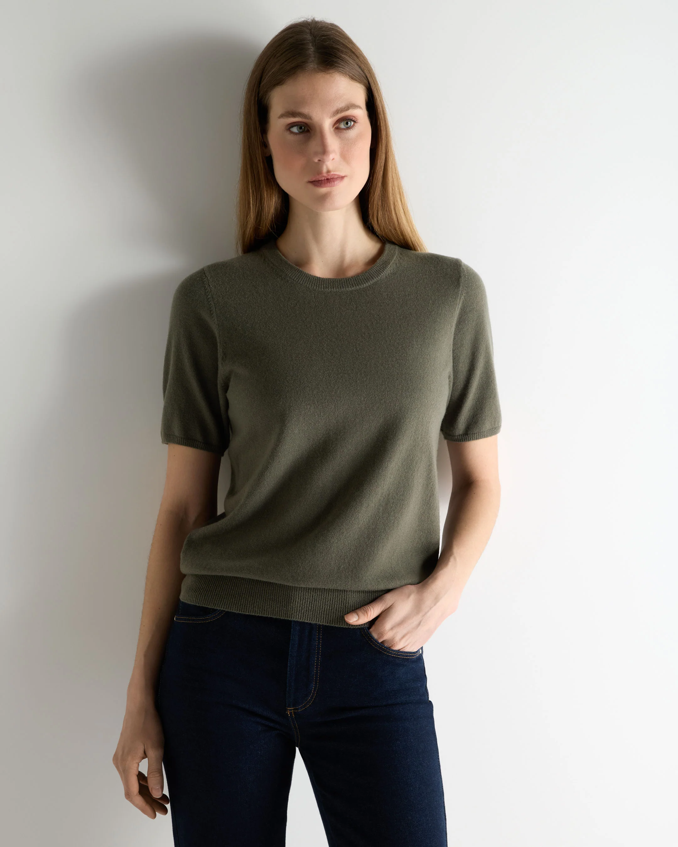 Women's Milly Classic Cashmere T-Shirt Olive Green
