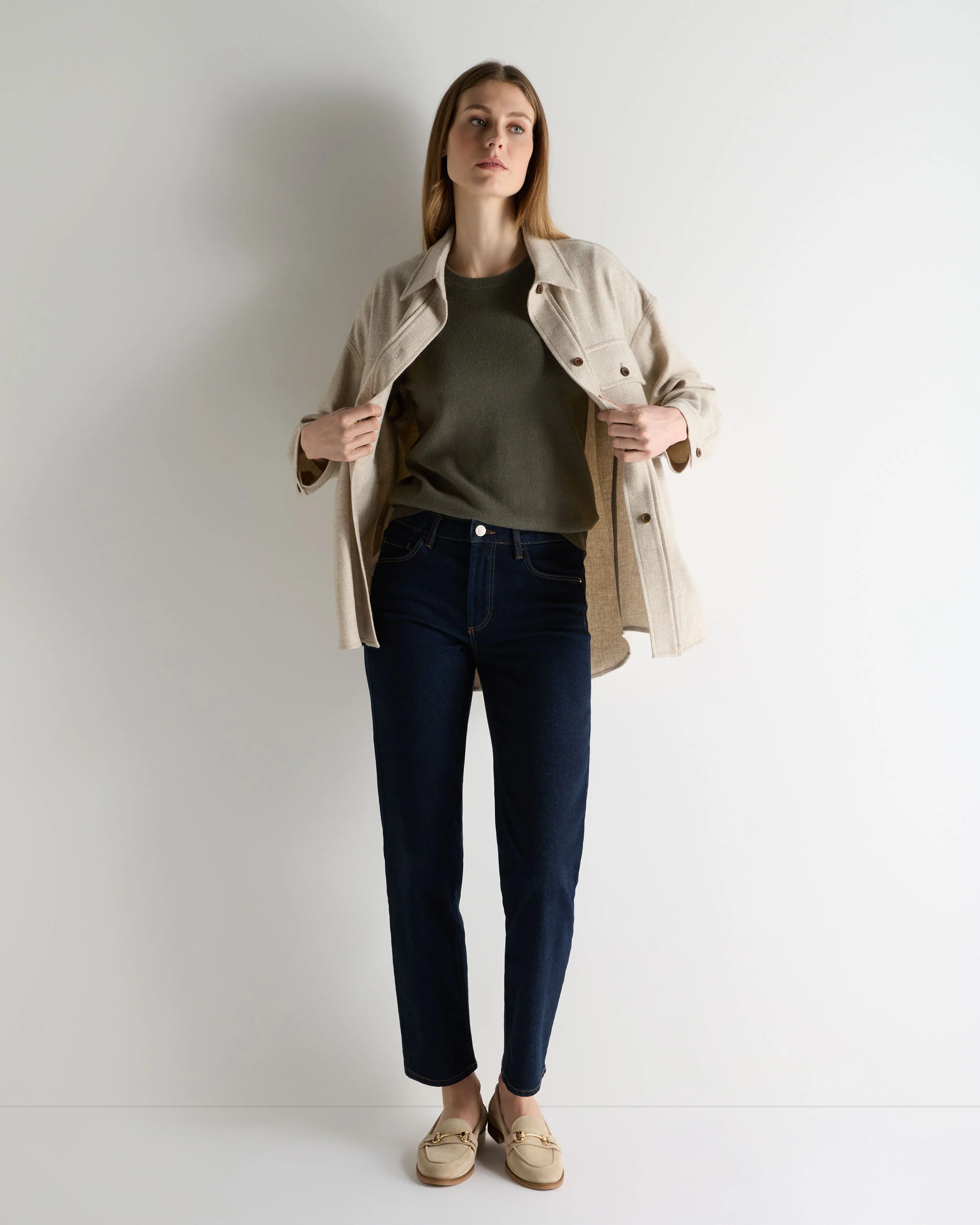 Women's Milly Classic Cashmere T-Shirt Olive Green - Image 3