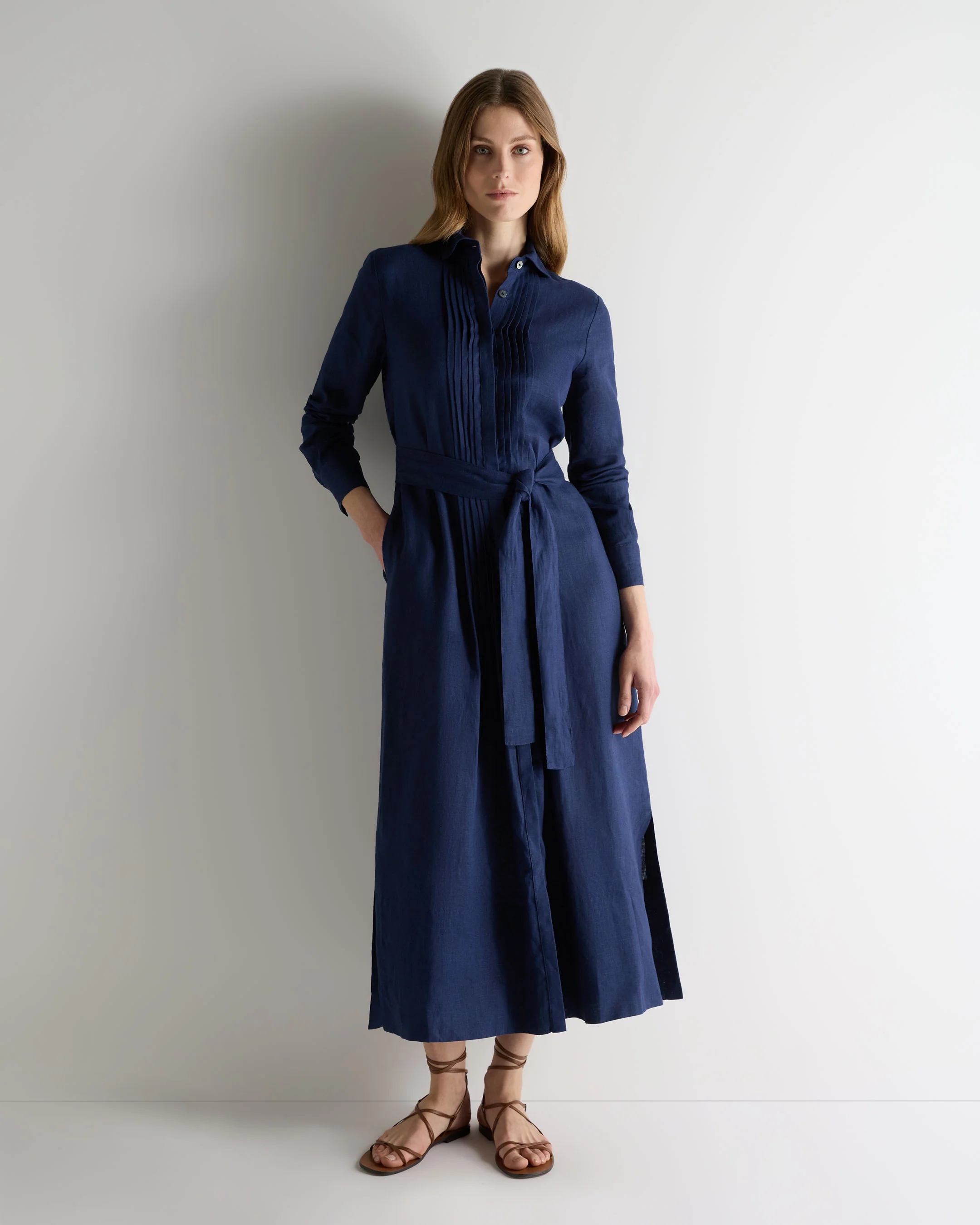 Women's Modica Linen Shirt Dress French Navy Blue