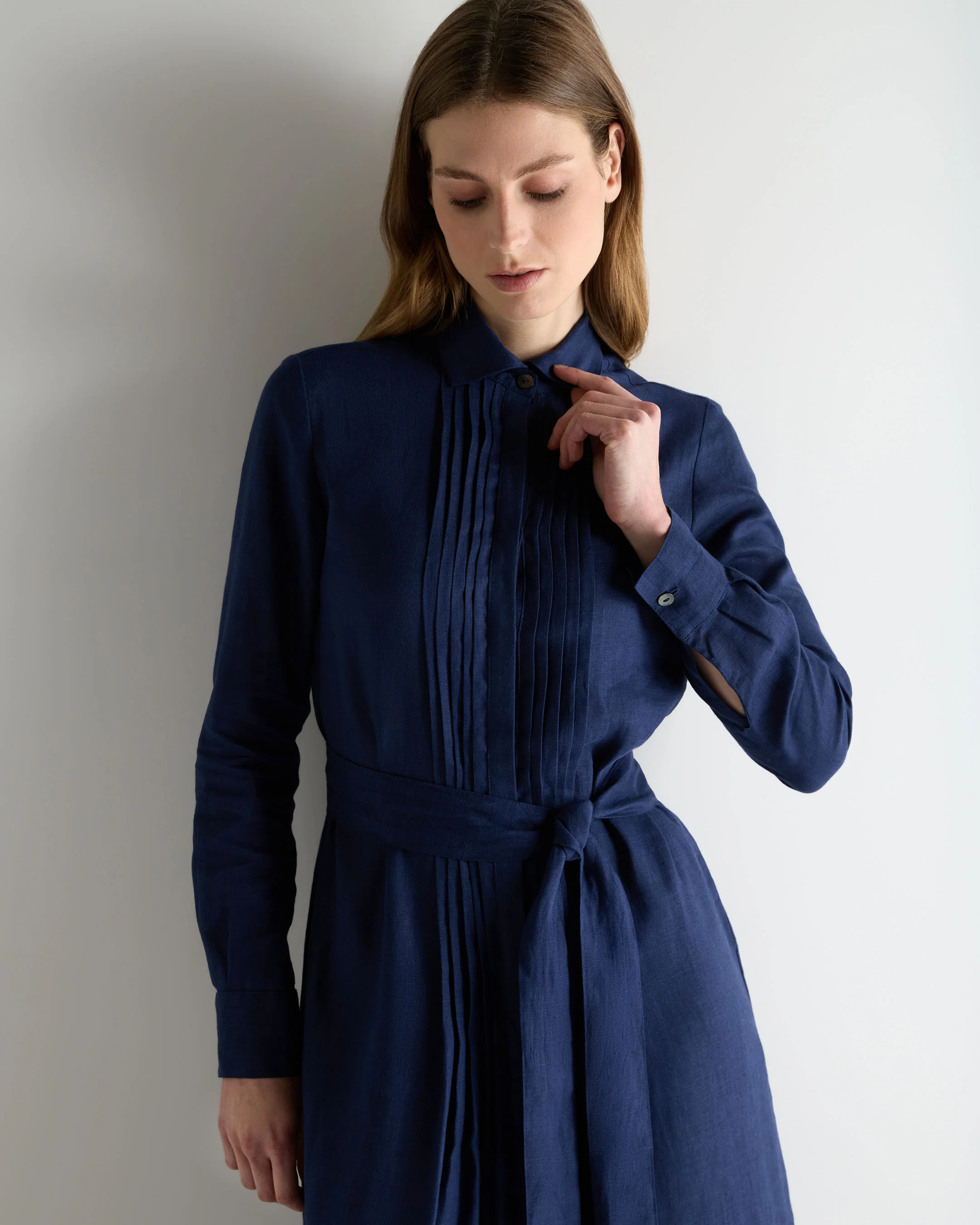 Women's Modica Linen Shirt Dress French Navy Blue - Image 5