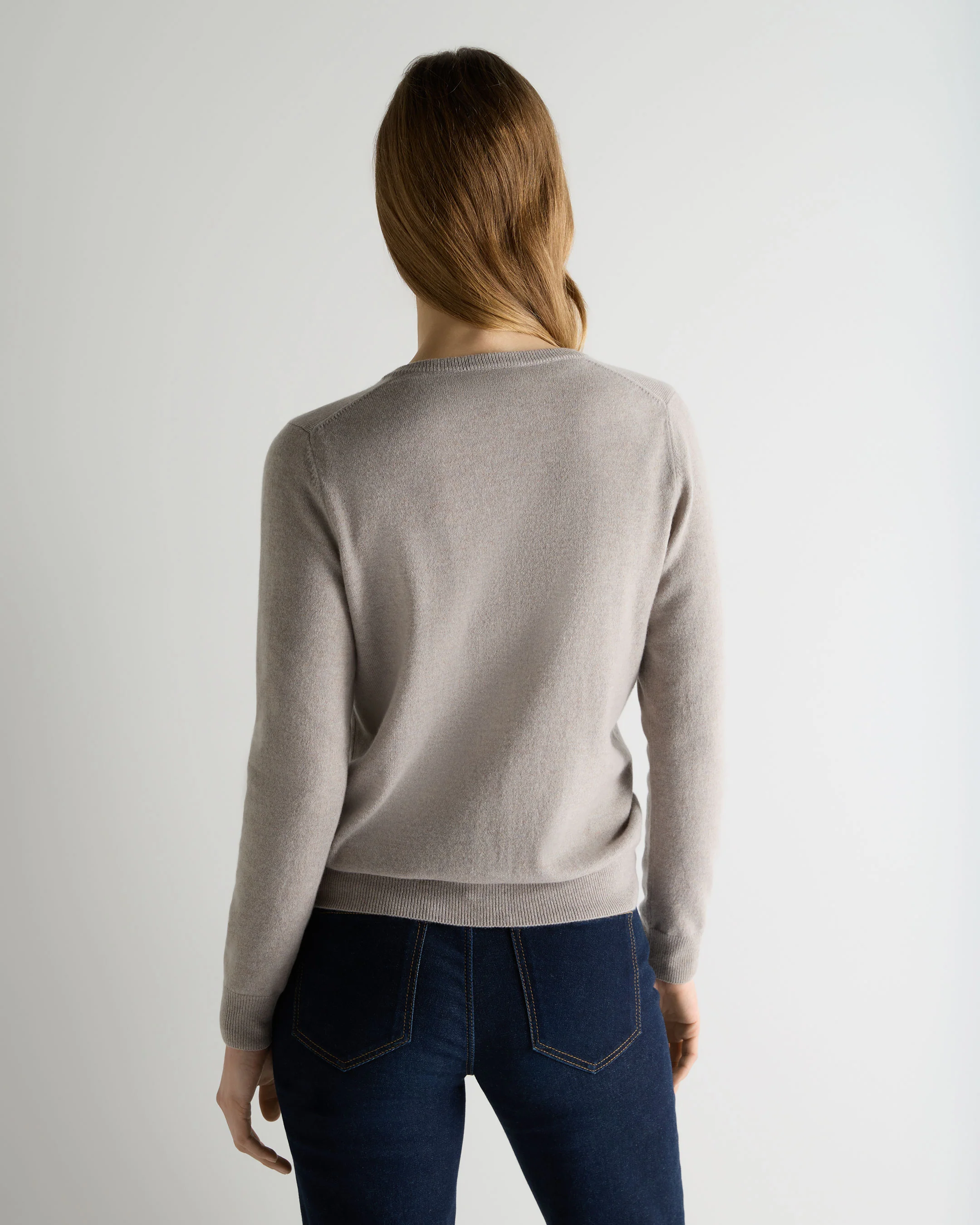 Women's Olivia Round Neck Cashmere Cardigan Oat Grey - Image 4