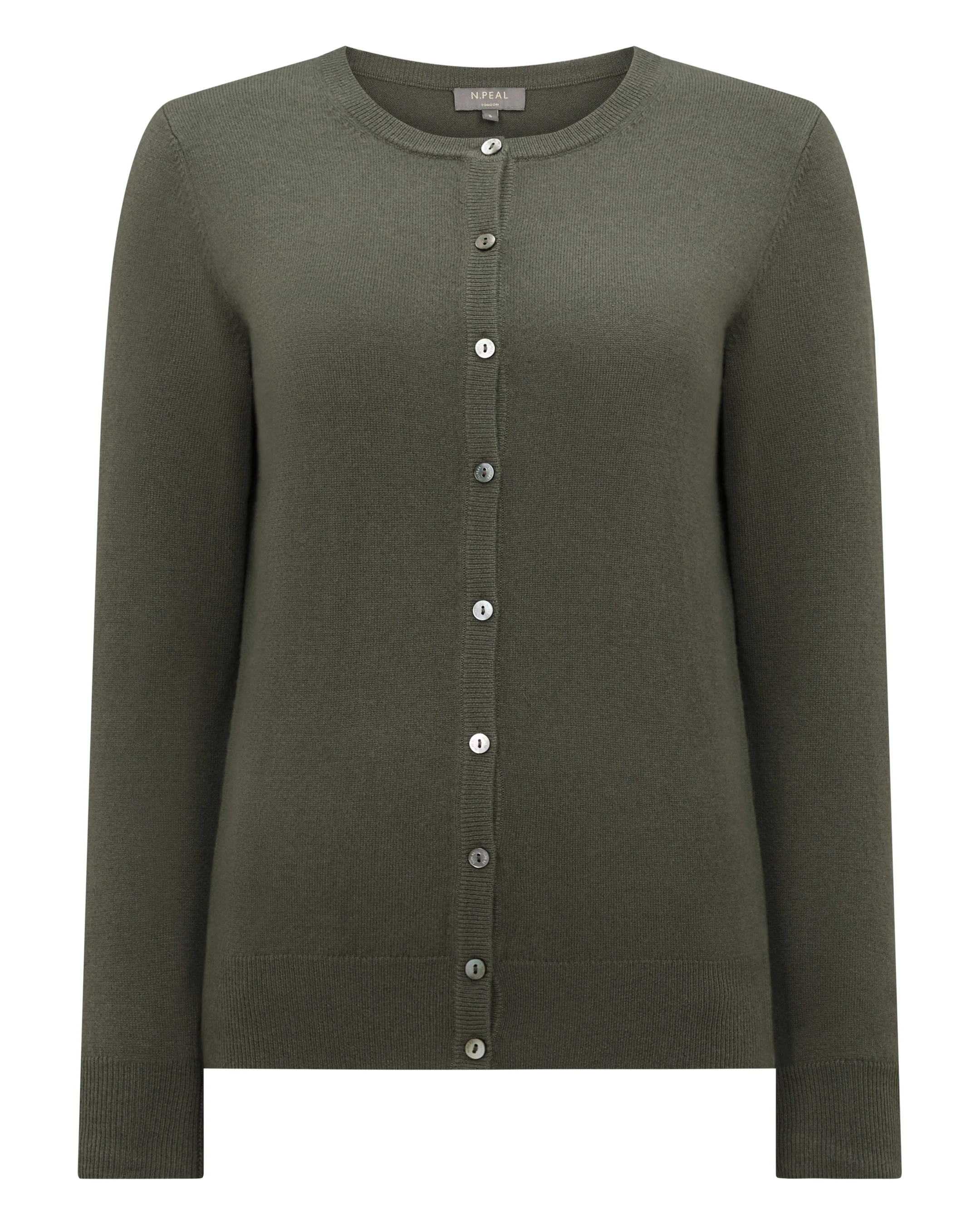 Women's Olivia Round Neck Cashmere Cardigan Olive Green - Image 2