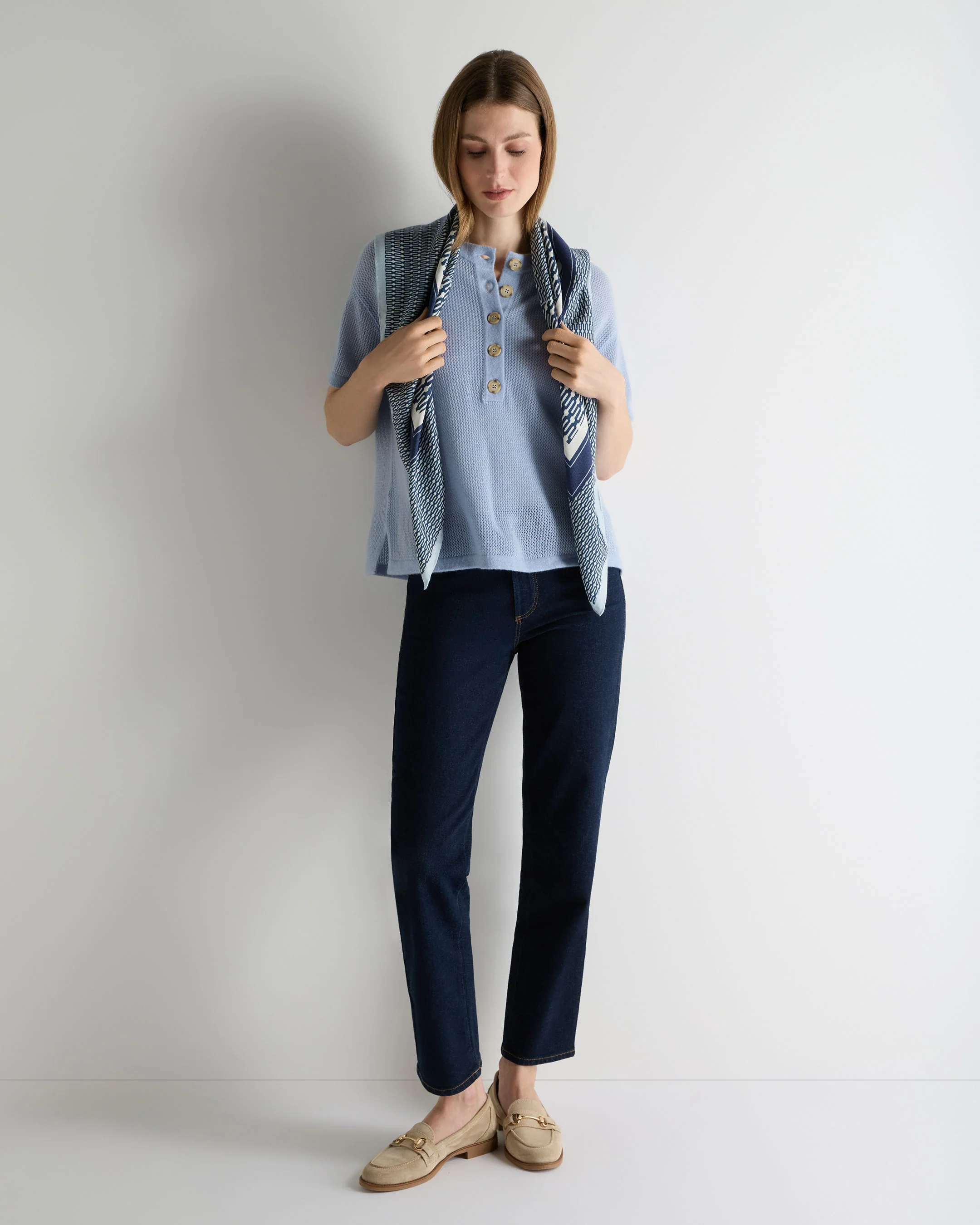Women's Open Stitch Cashmere Top Sea Mist Blue - Image 3