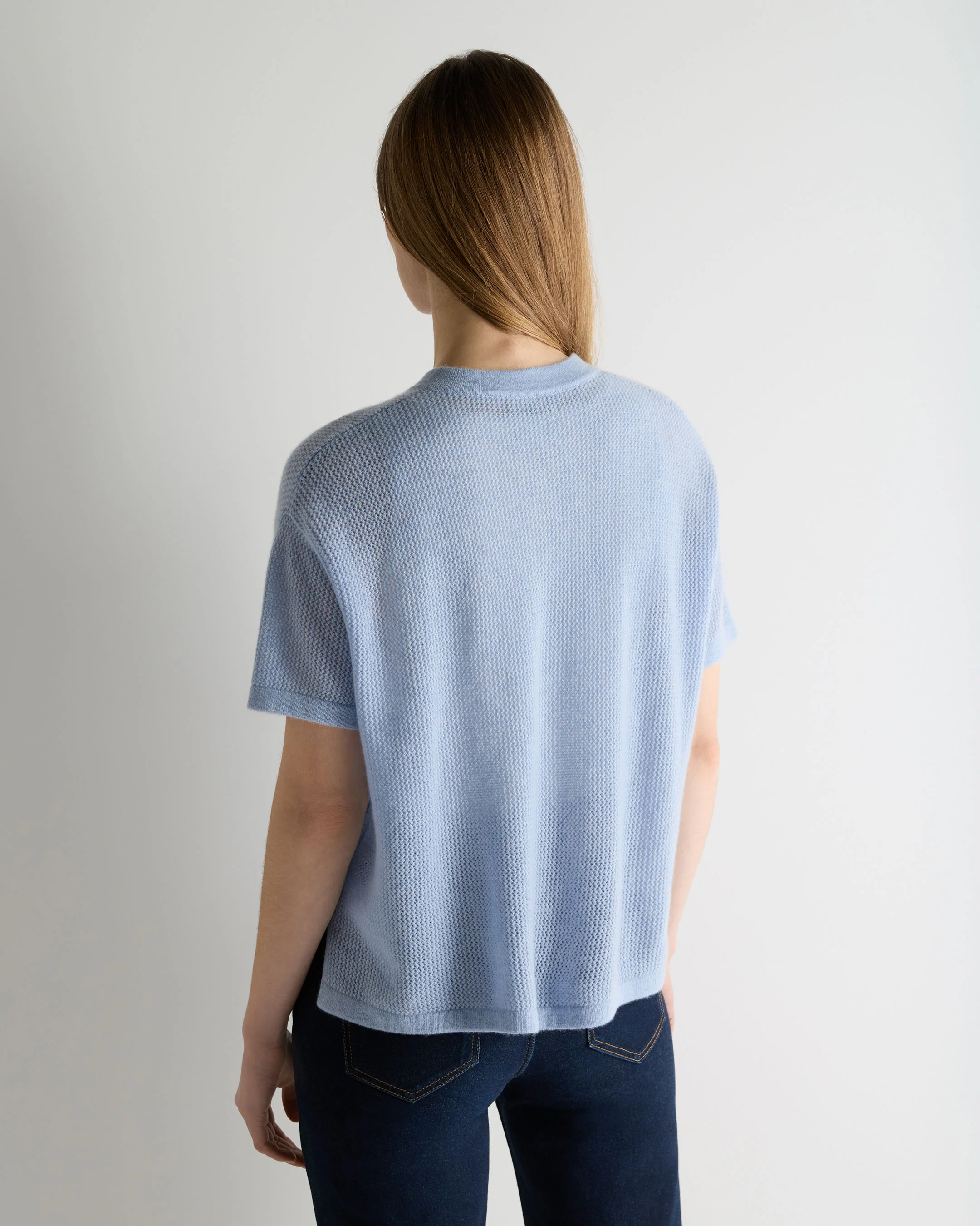 Women's Open Stitch Cashmere Top Sea Mist Blue - Image 4