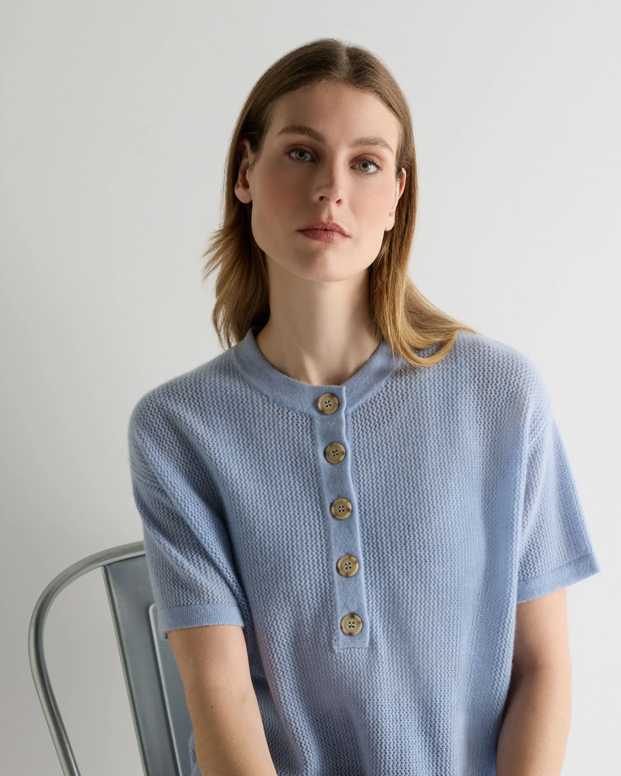 Women's Open Stitch Cashmere Top Sea Mist Blue - Image 5