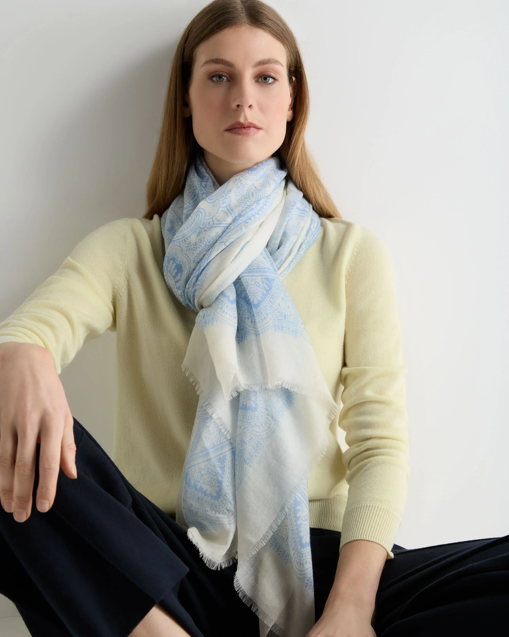 Women's Paisley Cashmere Pashmina Sea Mist Blue - Image 2