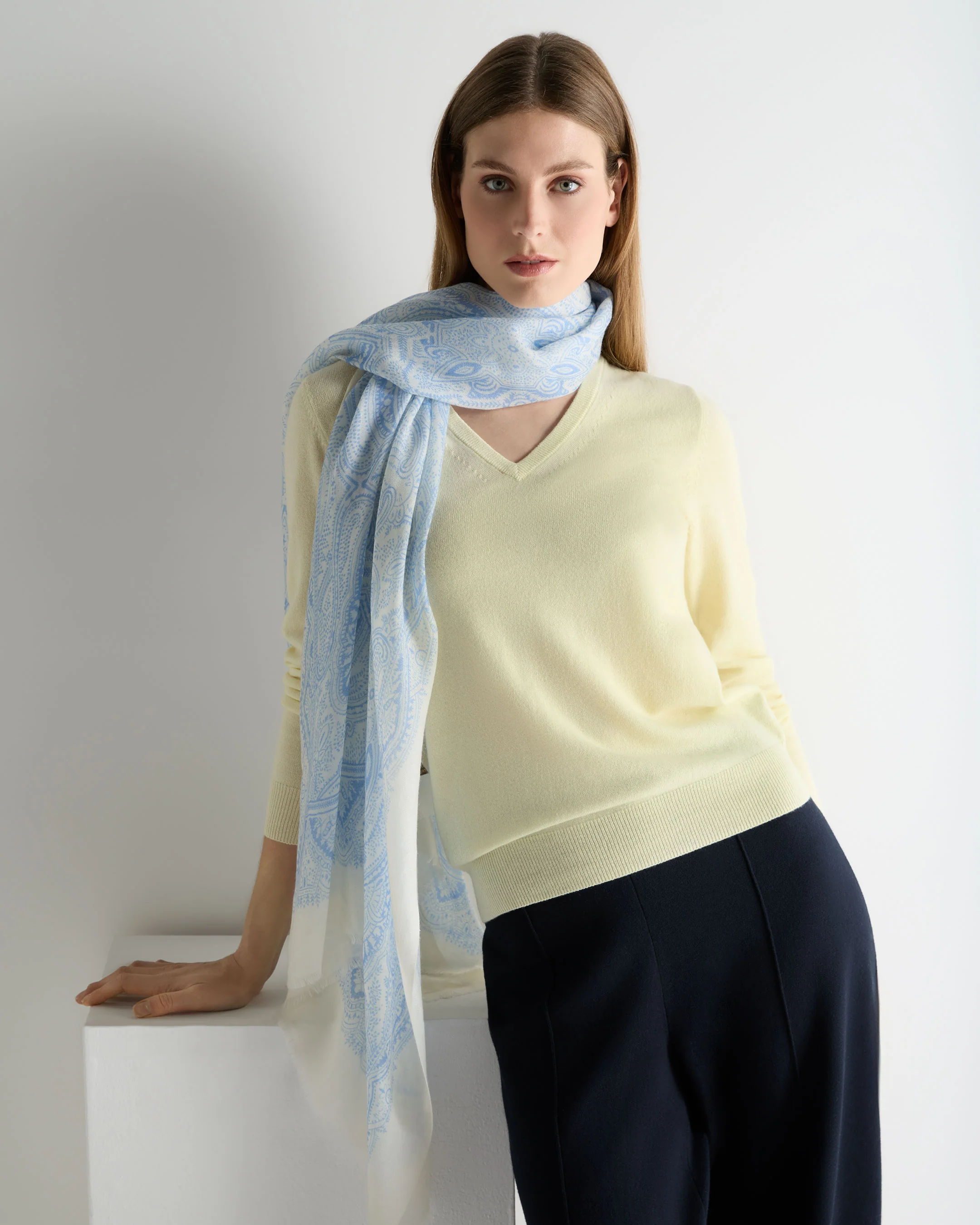 Women's Paisley Cashmere Pashmina Sea Mist Blue - Image 3