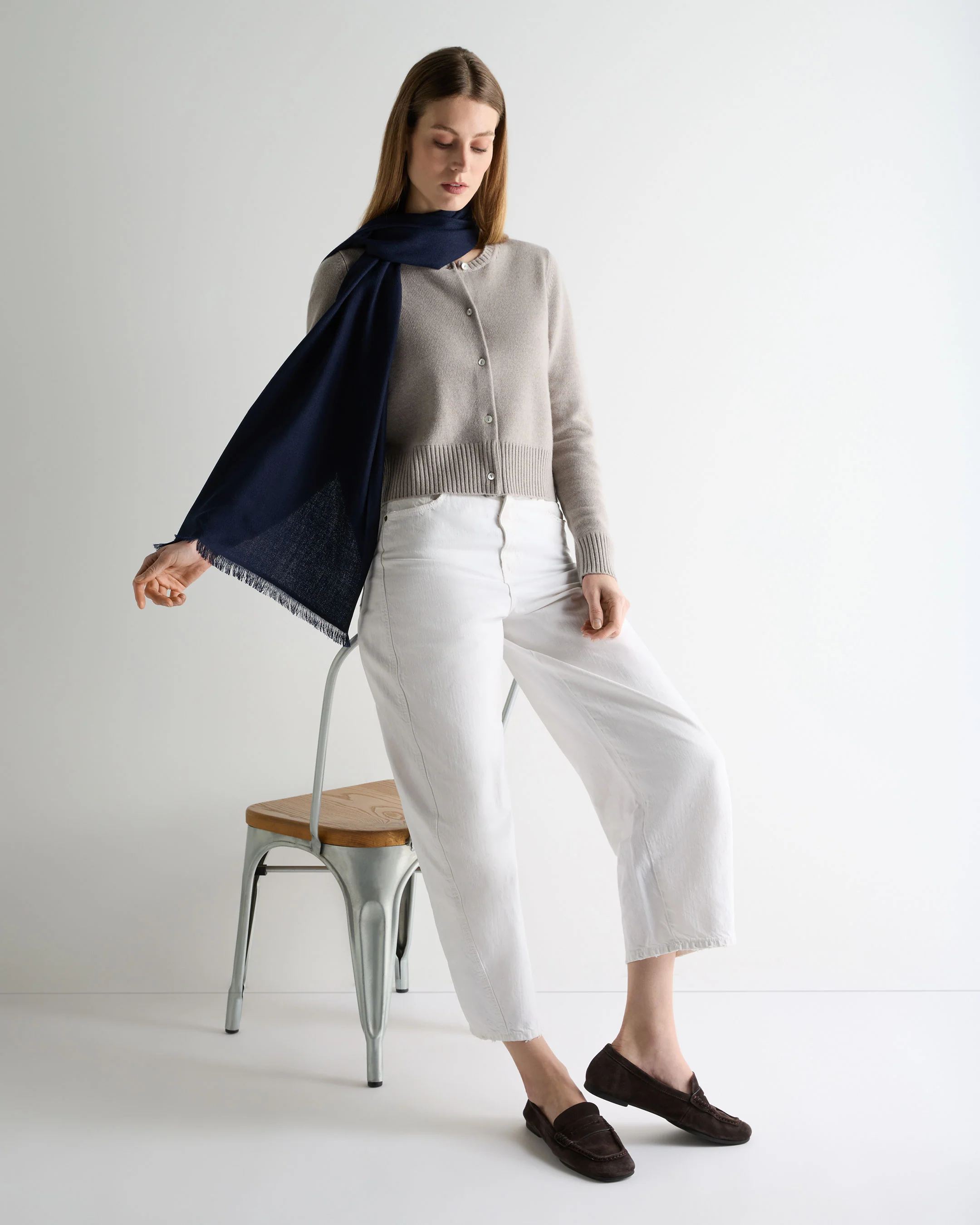 Women's Pashmina Cashmere Shawl Deep French Blue - Image 3