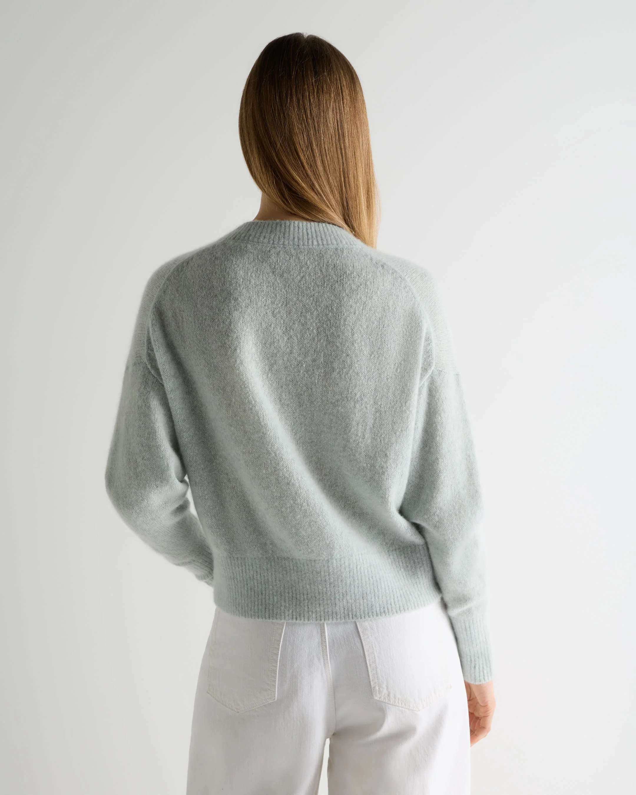 Women's Plush V Neck Cashmere Jumper Mint Green - Image 4