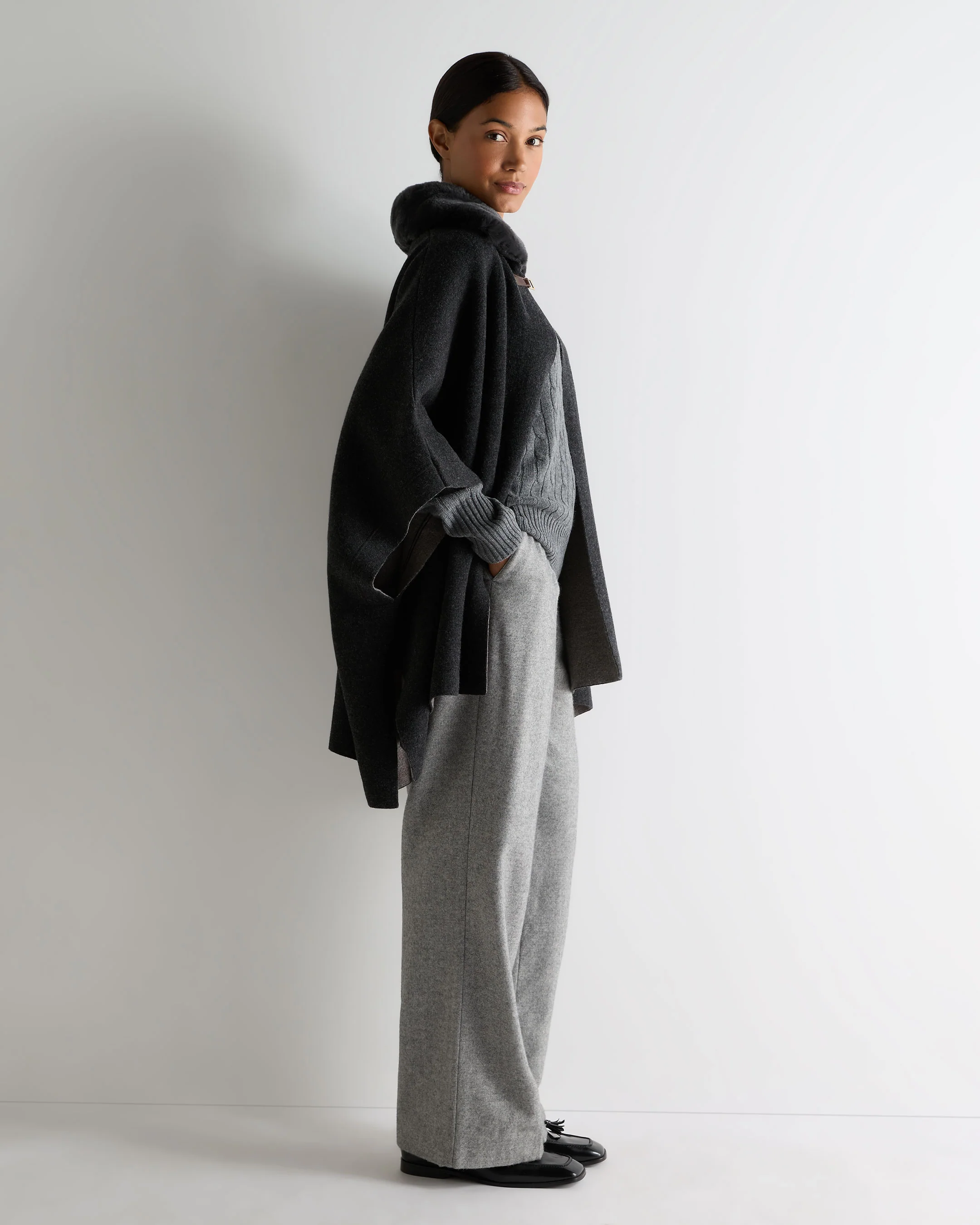 Women's Rex Collar Cape Dark Graphite Grey - Image 3