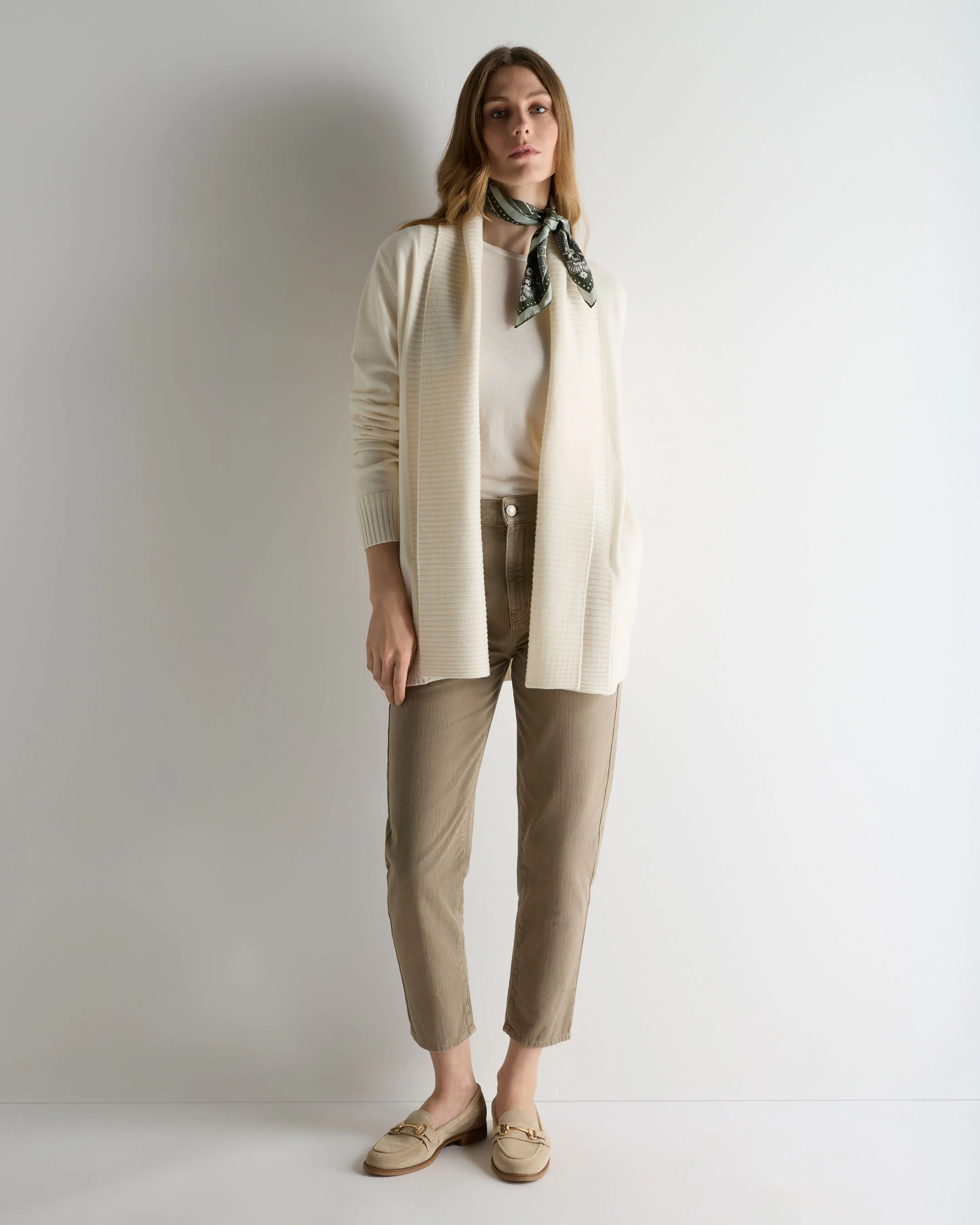 Women's Rib Placket Cashmere Cardigan New Ivory White - Image 3