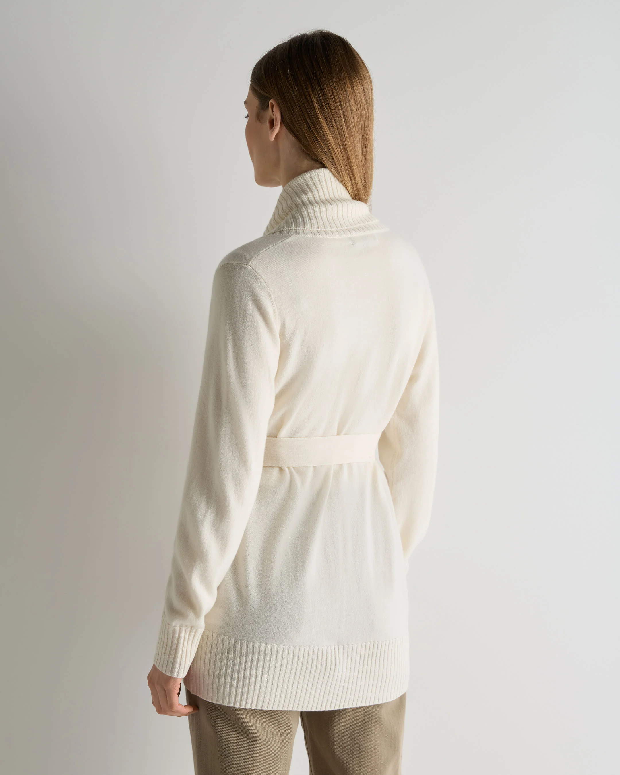 Women's Rib Placket Cashmere Cardigan New Ivory White - Image 4