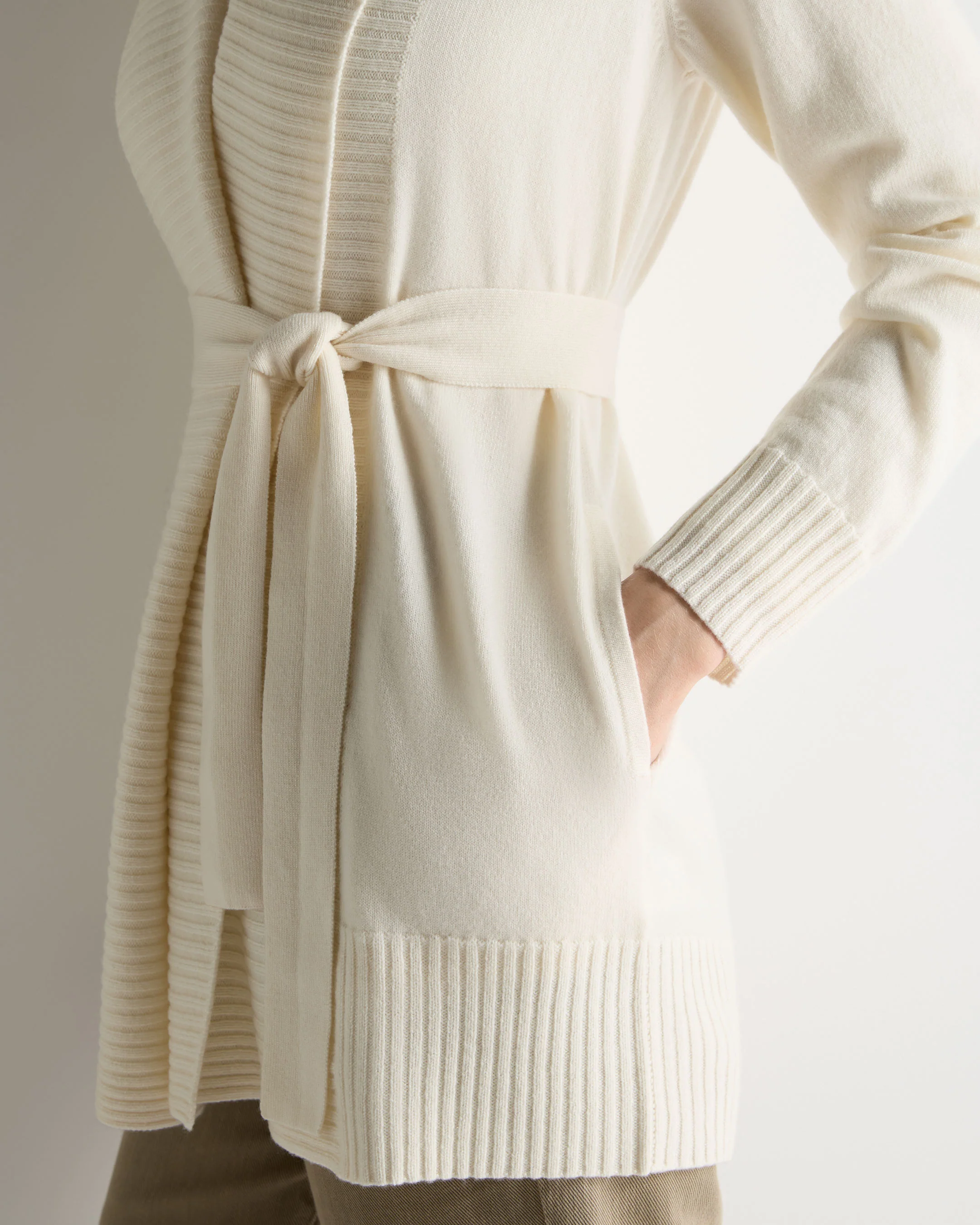 Women's Rib Placket Cashmere Cardigan New Ivory White - Image 5