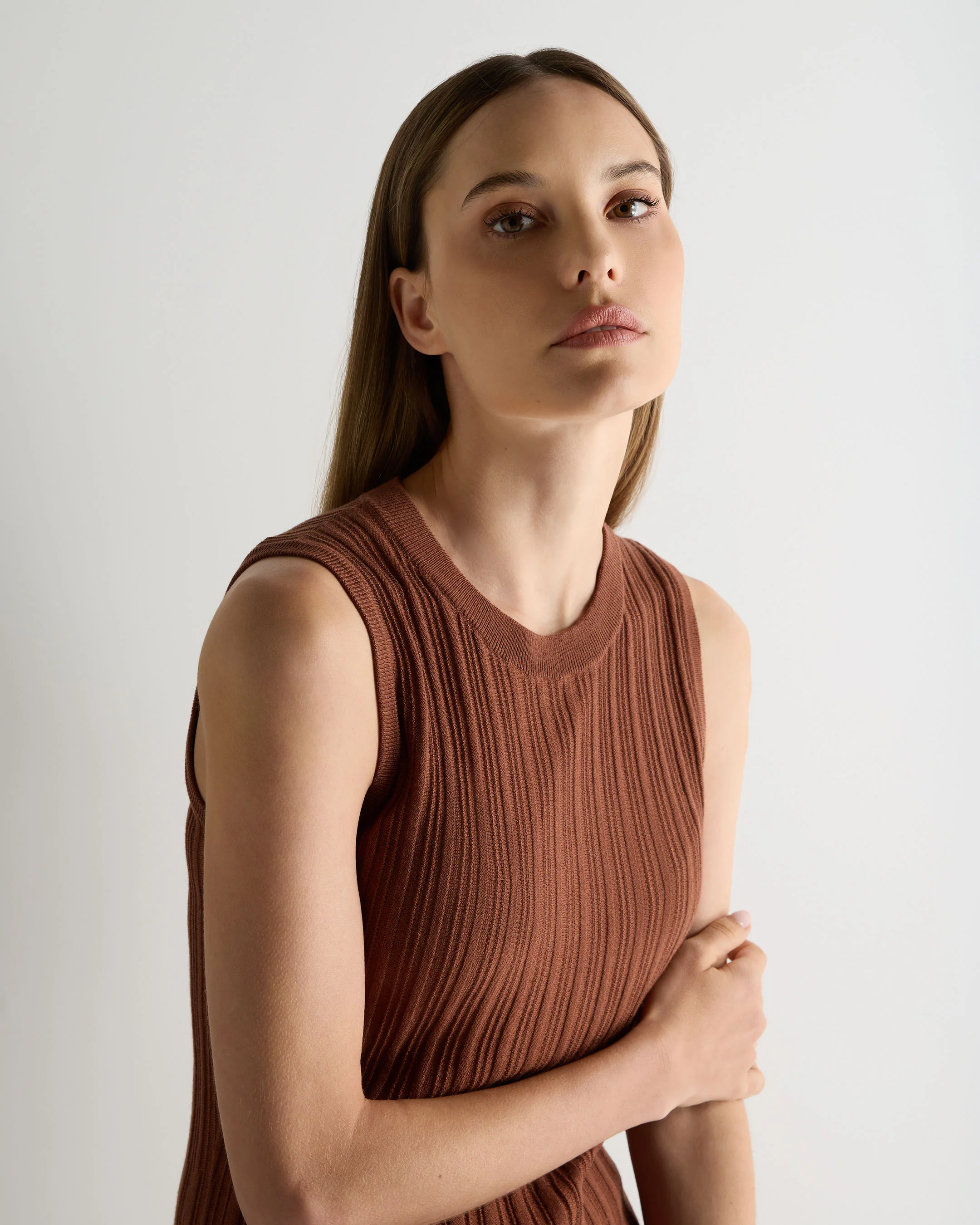 Women's Rib Silk Cashmere Tank Top Henna Brown - Image 5