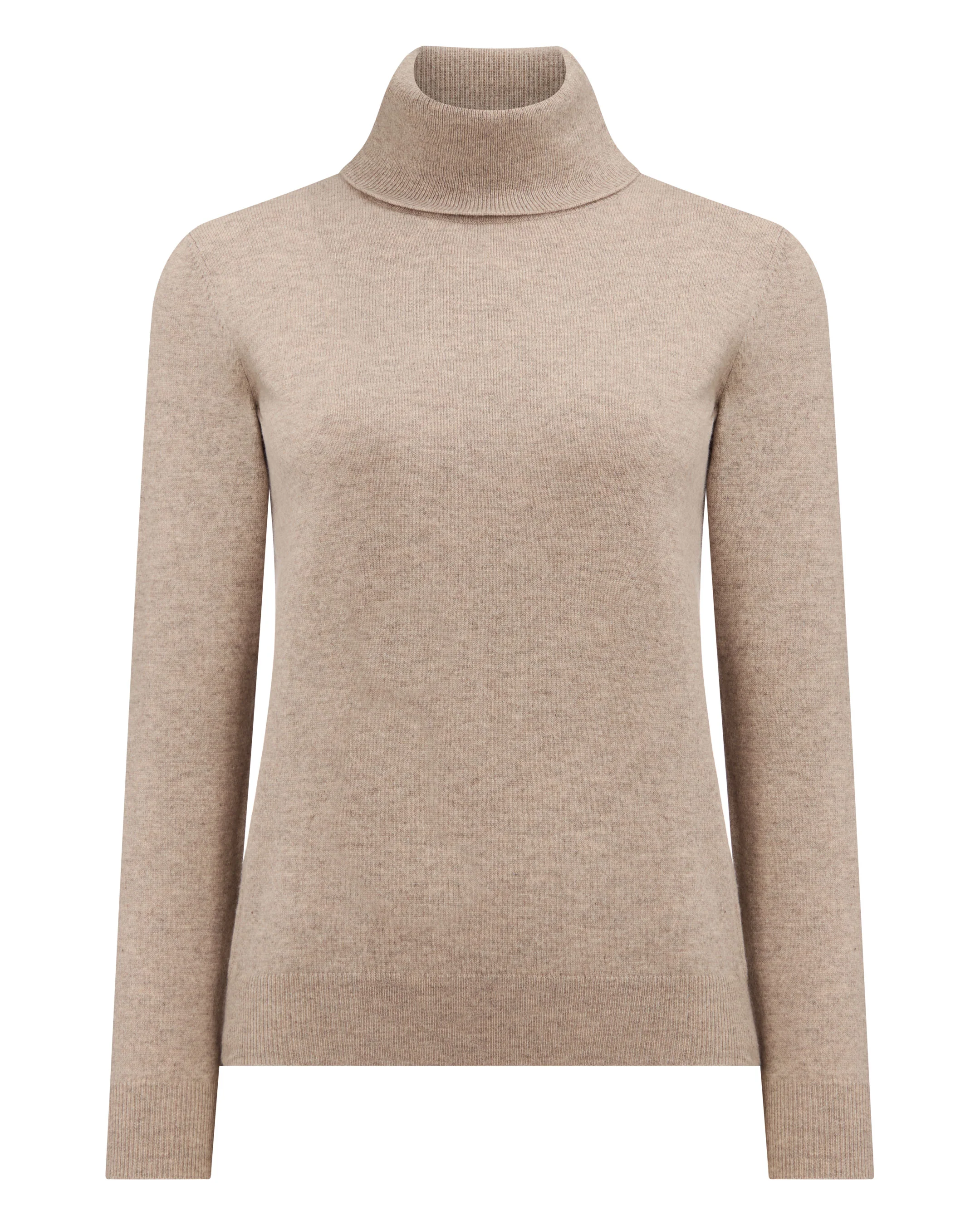 Women's Luna Roll Neck Cashmere Jumper Oatmeal Brown - Image 2