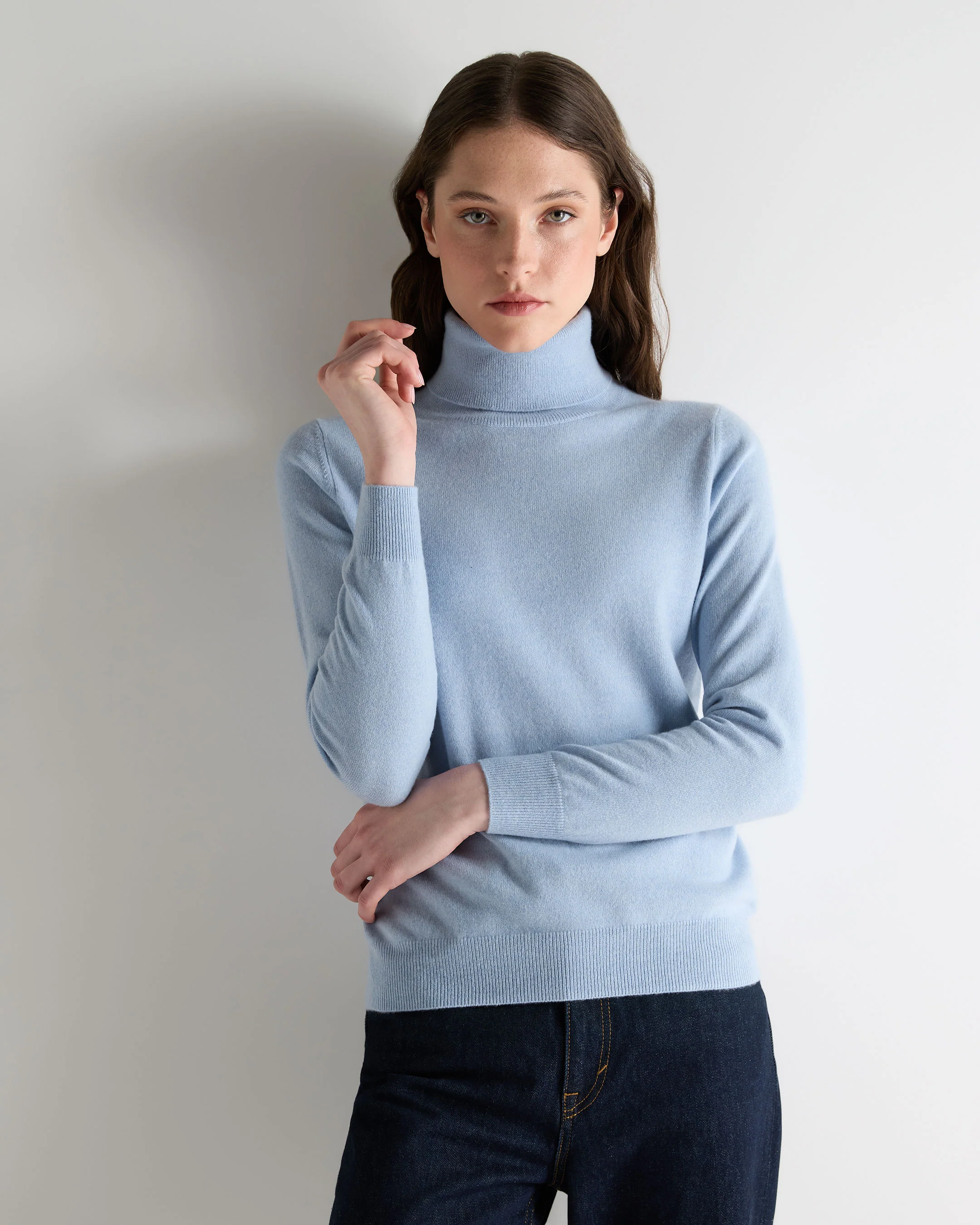 Women's Luna Roll Neck Cashmere Jumper Sea Mist Blue