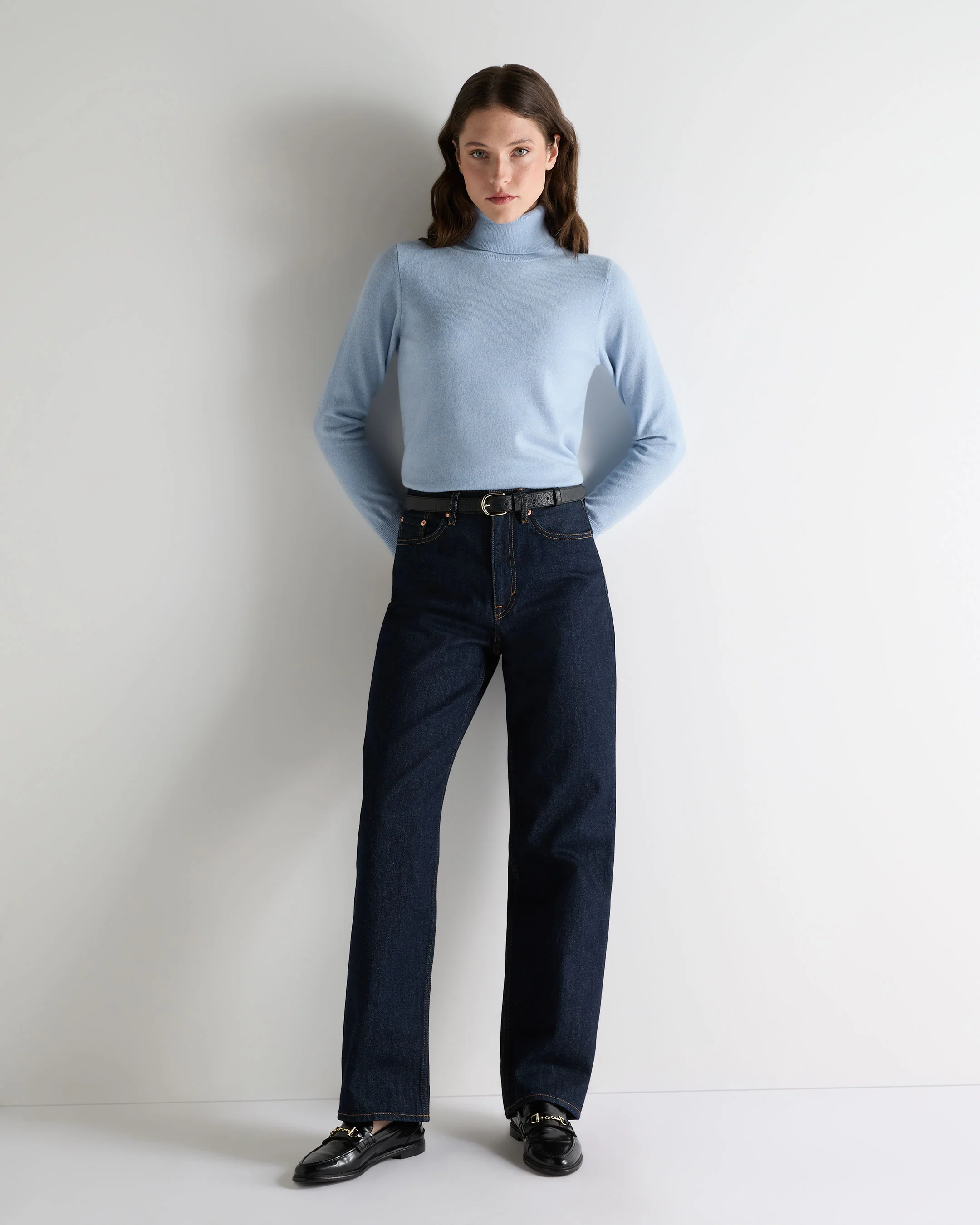 Women's Luna Roll Neck Cashmere Jumper Sea Mist Blue - Image 3