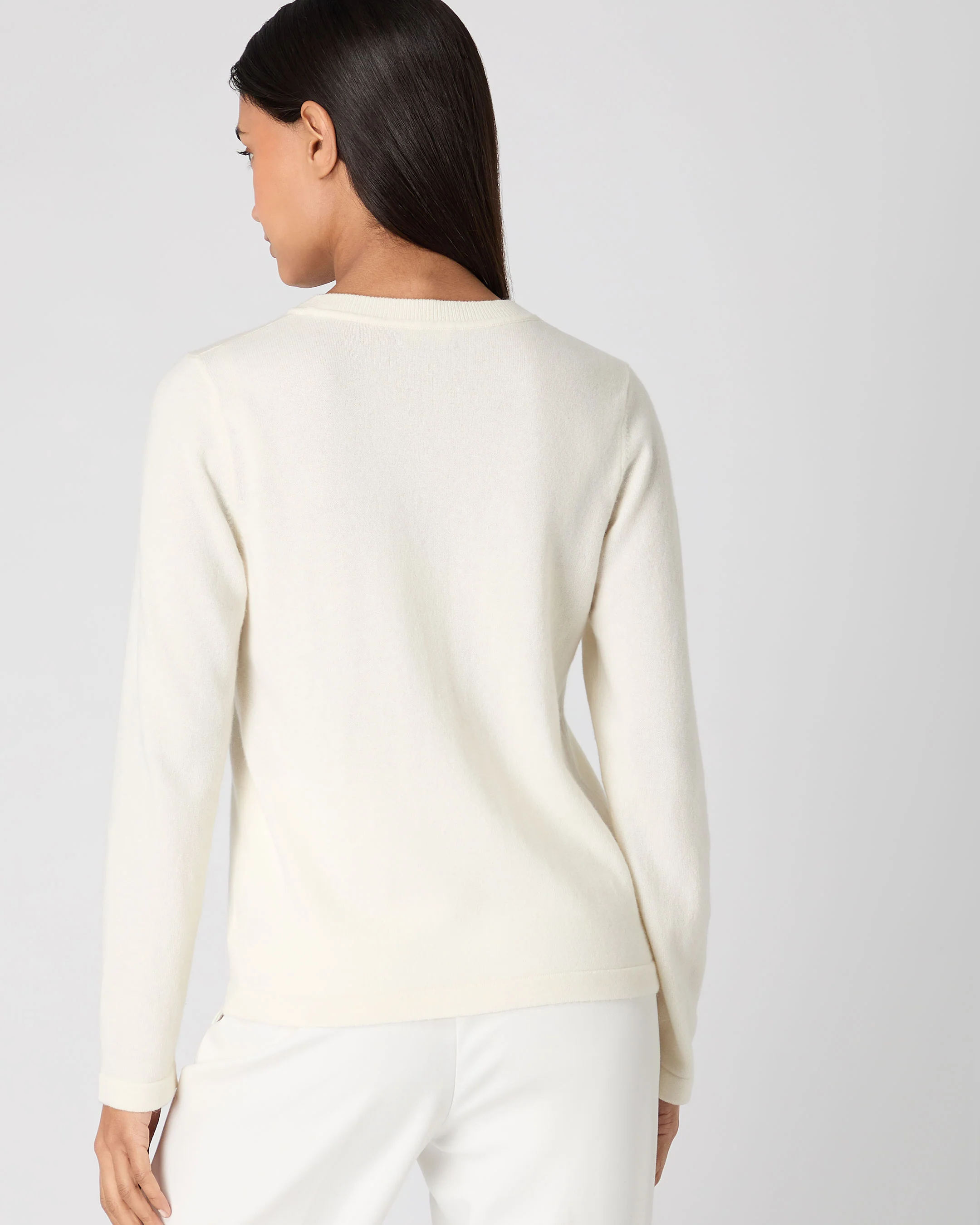 Women's Hallie Round Neck Cashmere Jumper New Ivory White - Image 4