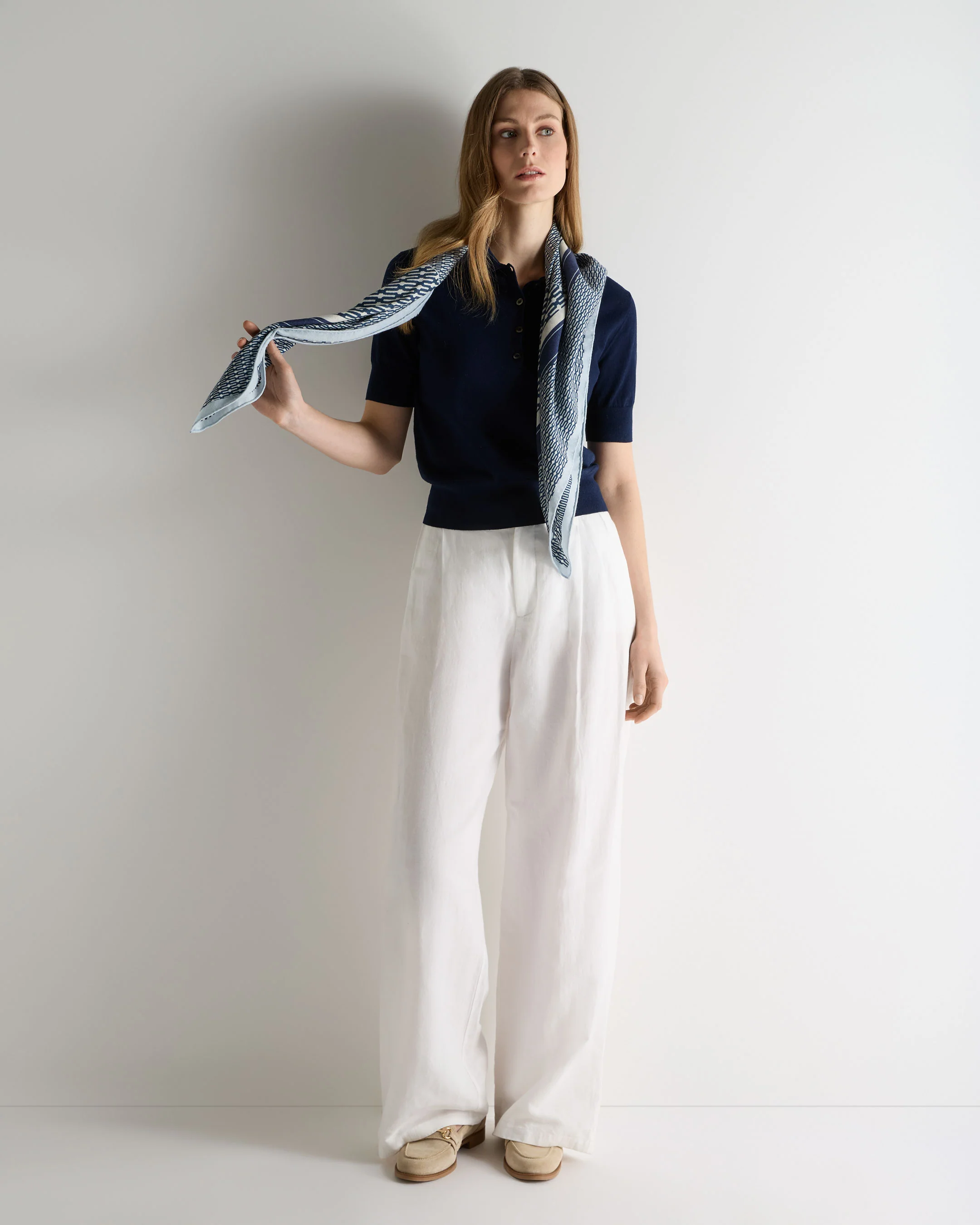 Women's Selene Linen Blend Polo Deep French Blue - Image 3