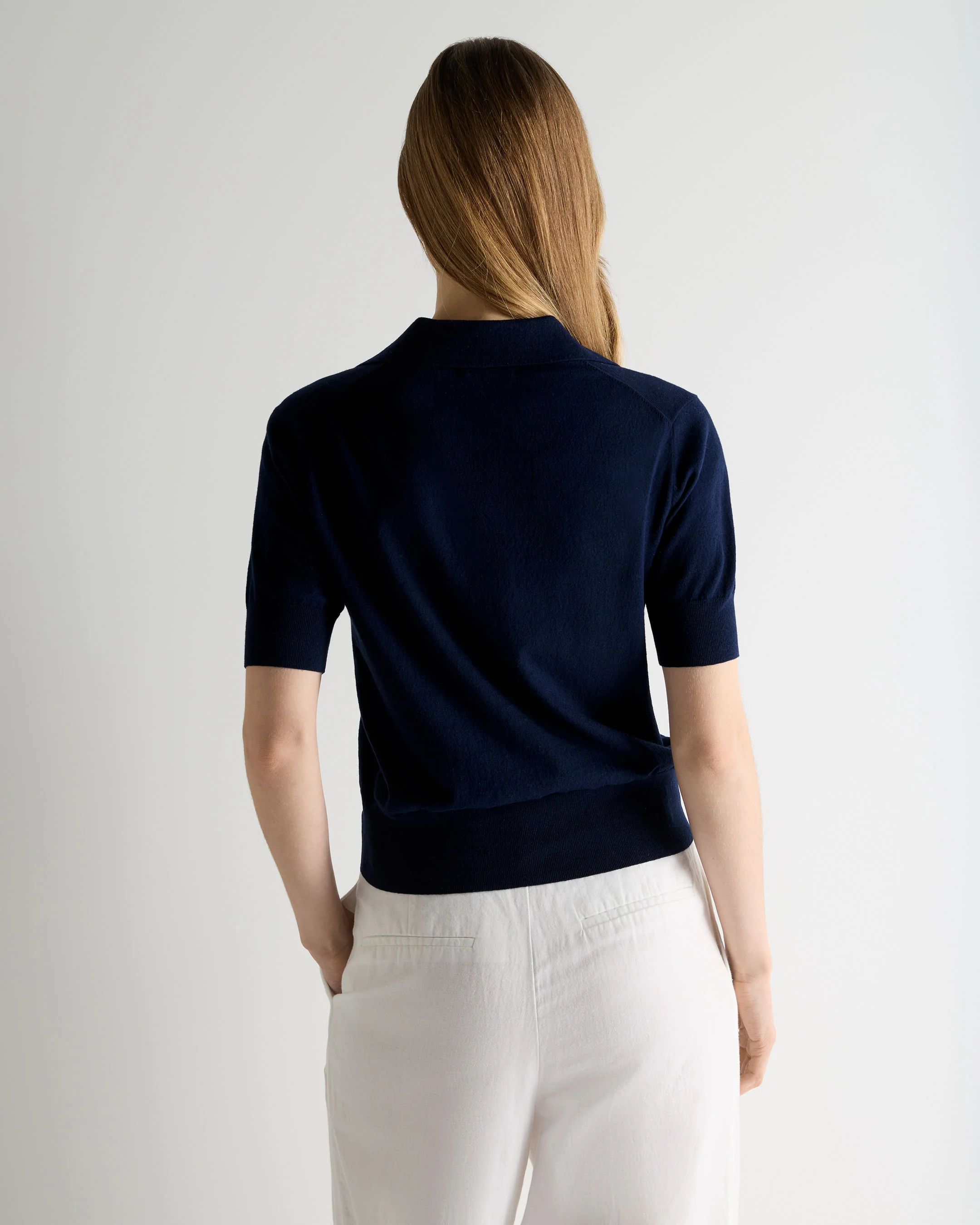 Women's Selene Linen Blend Polo Deep French Blue - Image 4