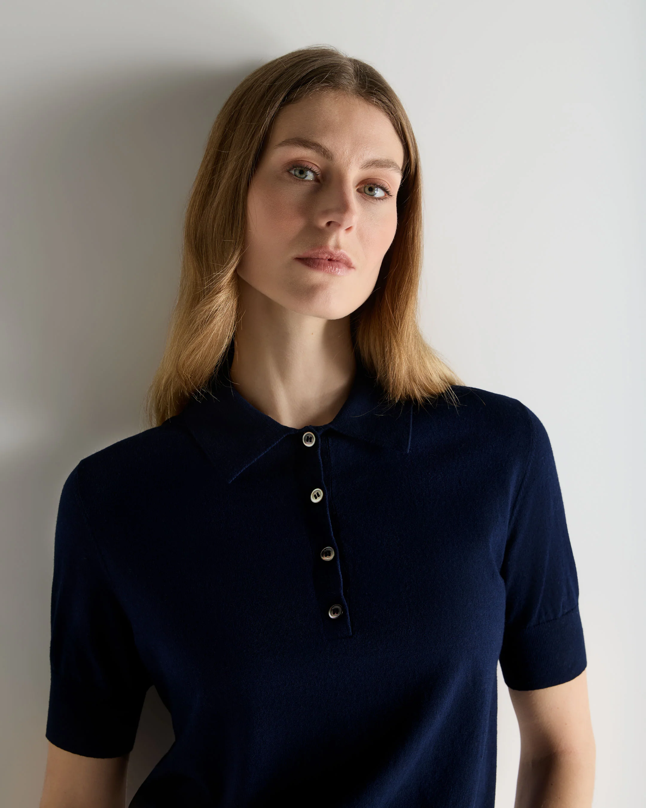 Women's Selene Linen Blend Polo Deep French Blue - Image 5