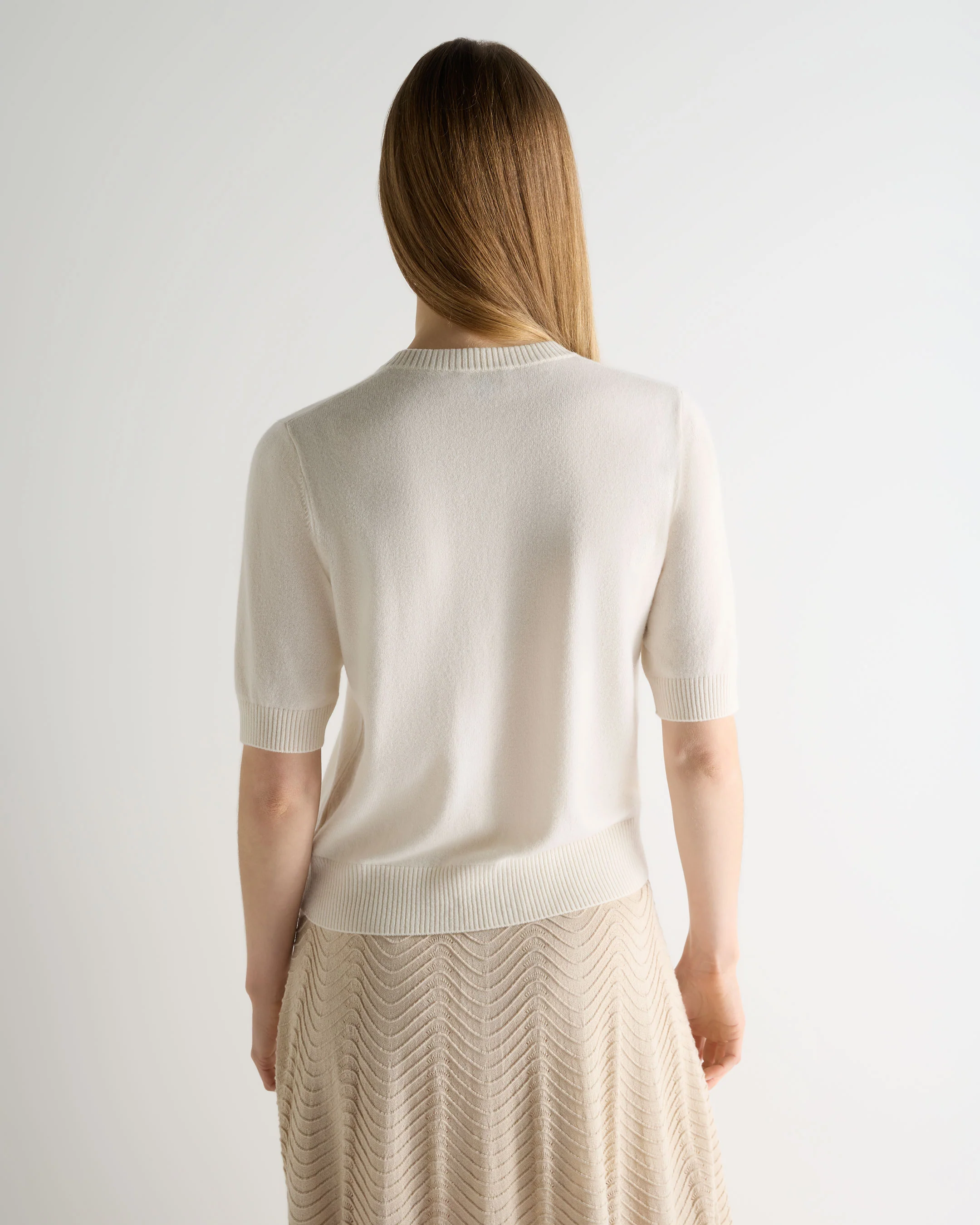 Women's Short Sleeve Cashmere Cardigan New Ivory White - Image 4