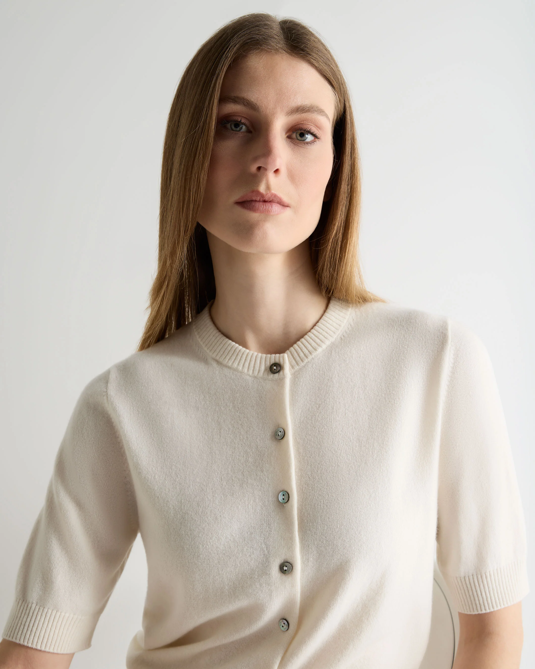 Women's Short Sleeve Cashmere Cardigan New Ivory White - Image 5