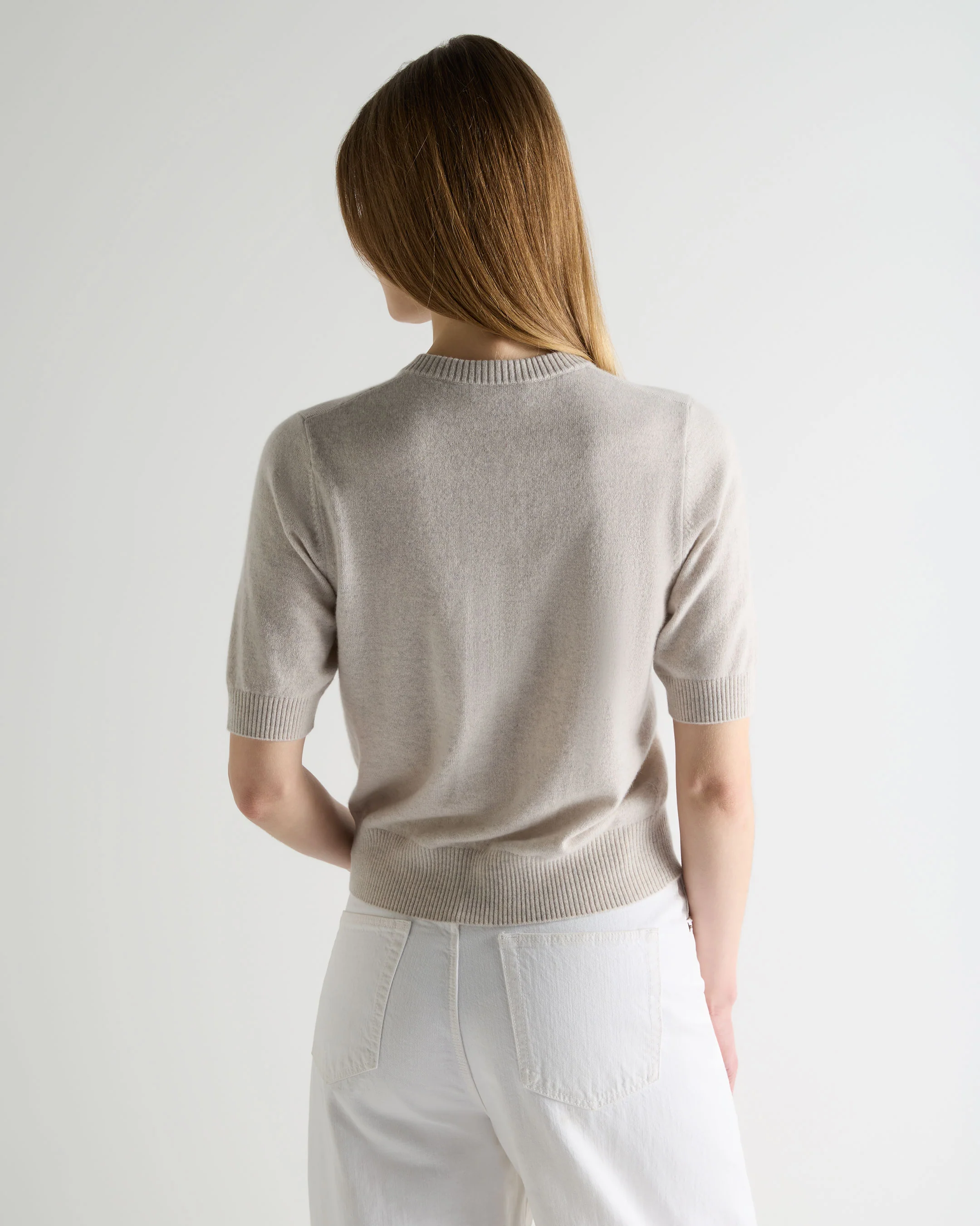 Women's Short Sleeve Cashmere Cardigan Pebble Grey - Image 4