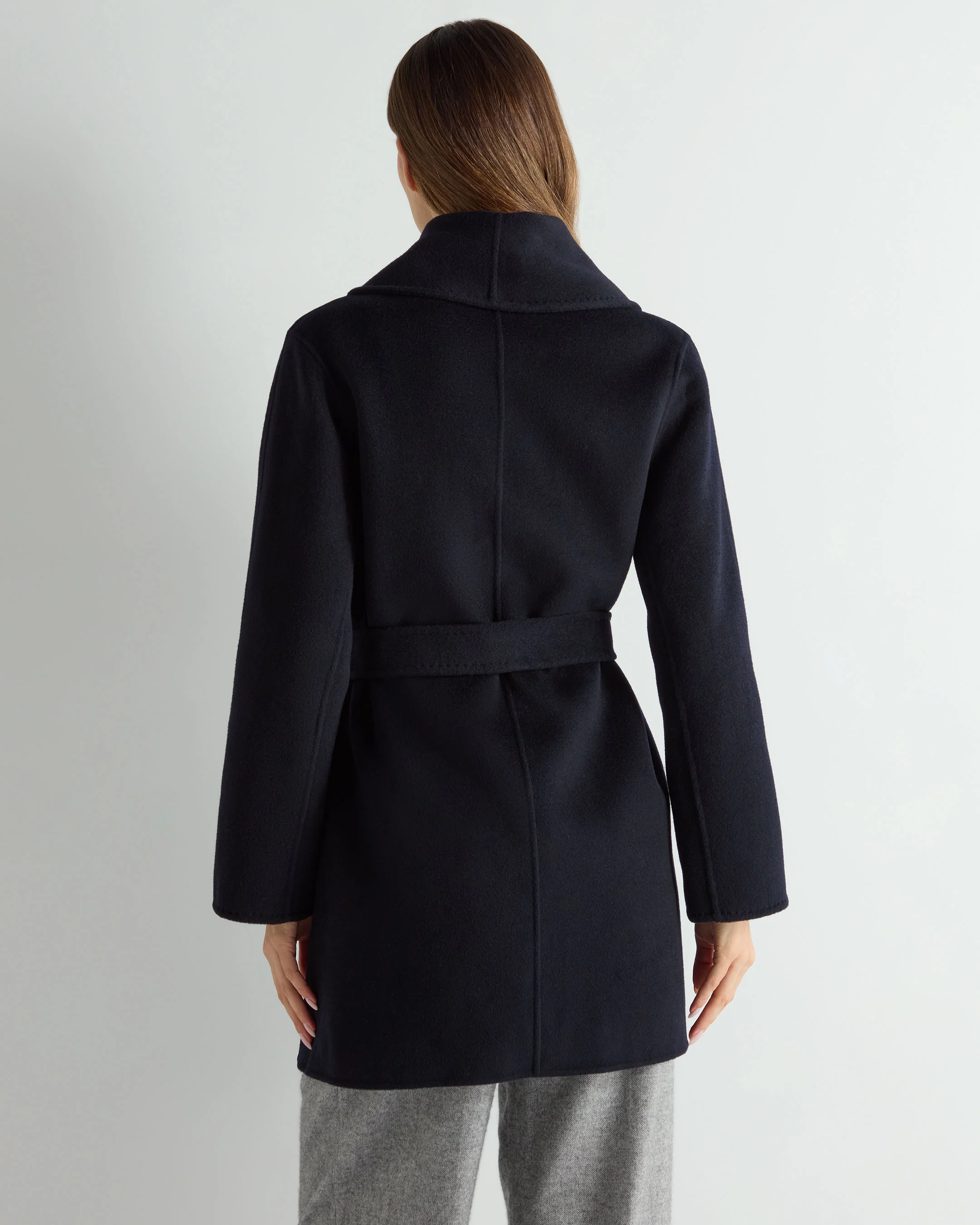 Women's Short Wool Cashmere Coat Dark Navy Blue - Image 4