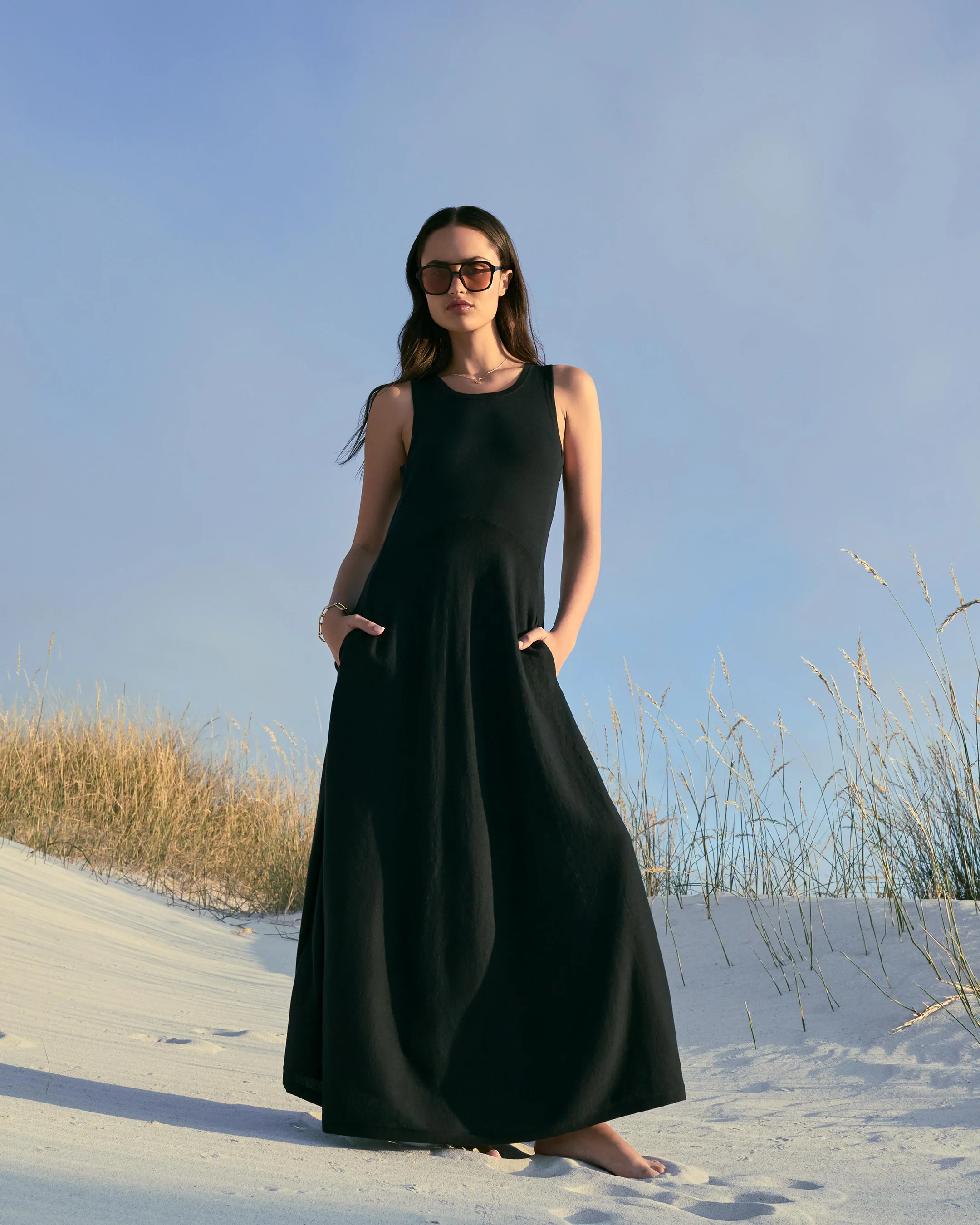Women's Sleeveless Cotton Blend Maxi Dress Navy Blue - Image 6