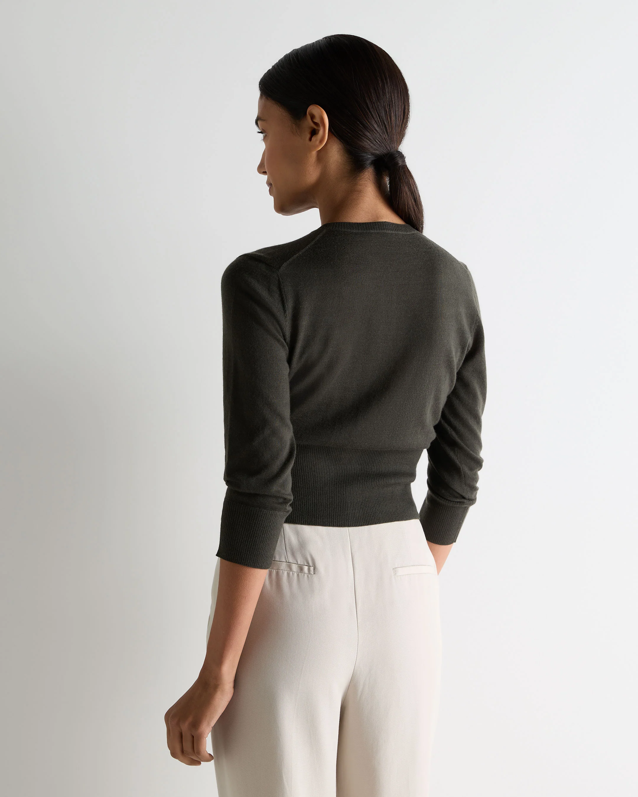 Women's Darcie Superfine Cashmere Cropped Cardigan Arabica Khaki Green - Image 4