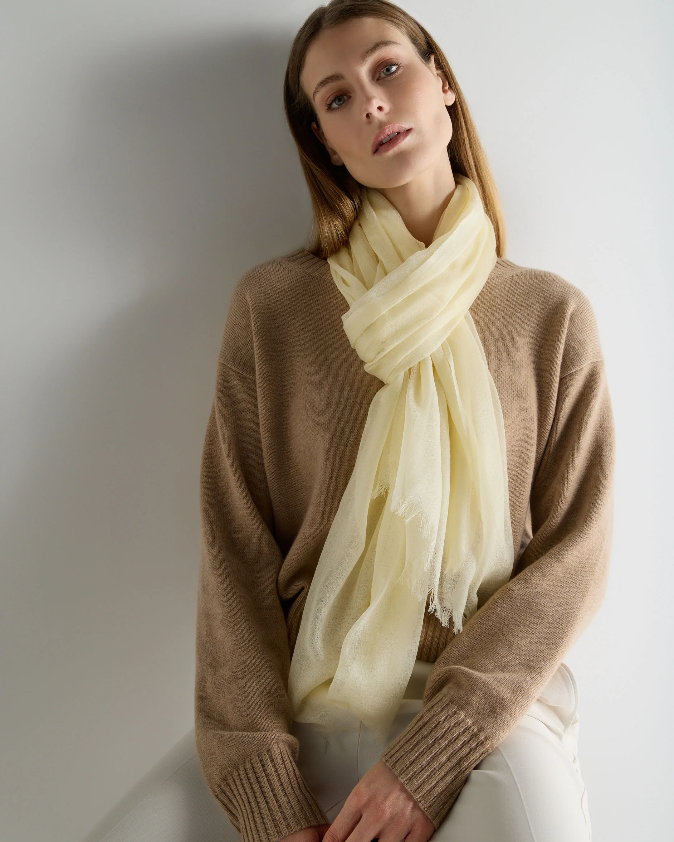 Women's Ultrafine Pashmina Cashmere Shawl Butter Yellow - Image 2