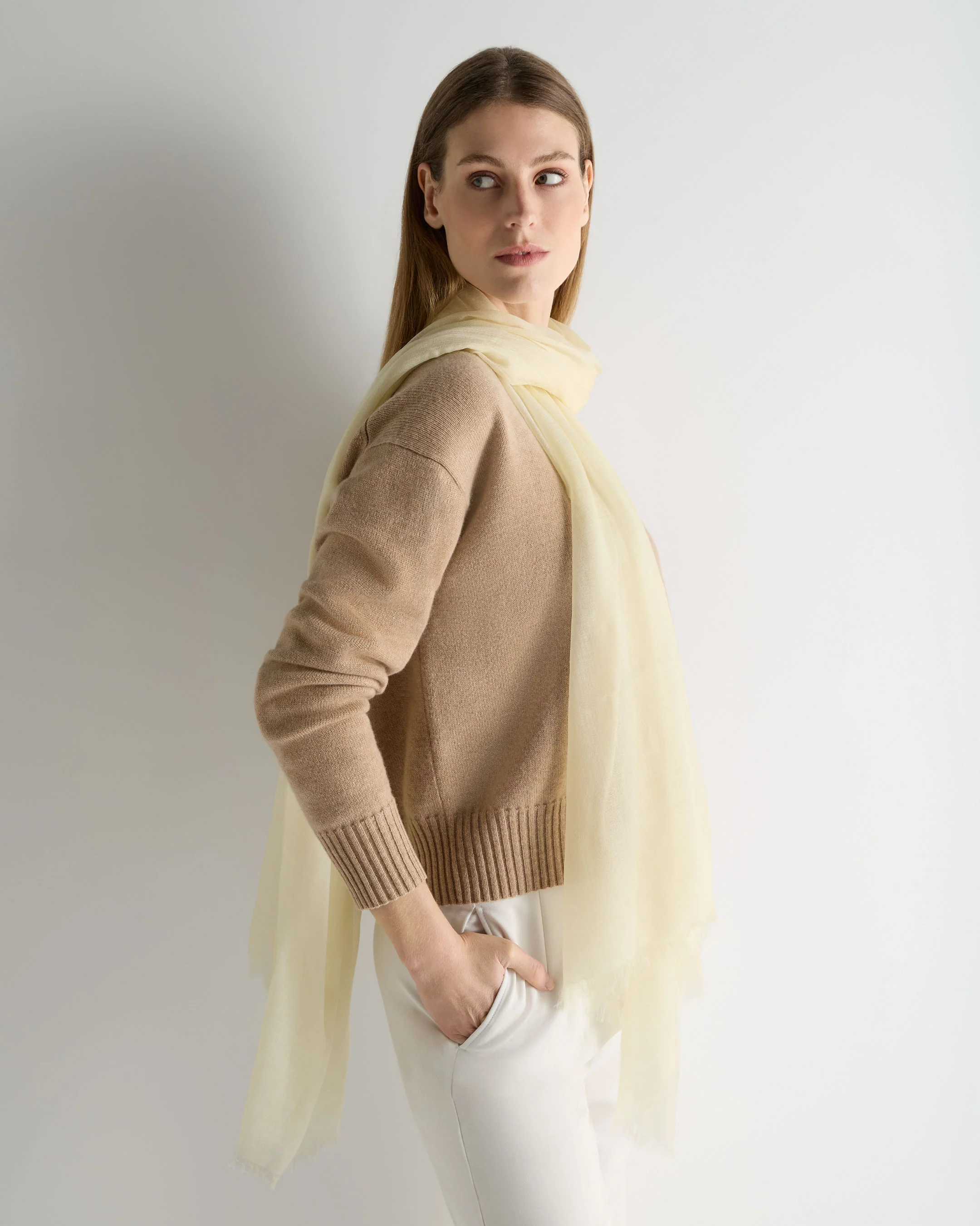 Women's Ultrafine Pashmina Cashmere Shawl Butter Yellow - Image 3