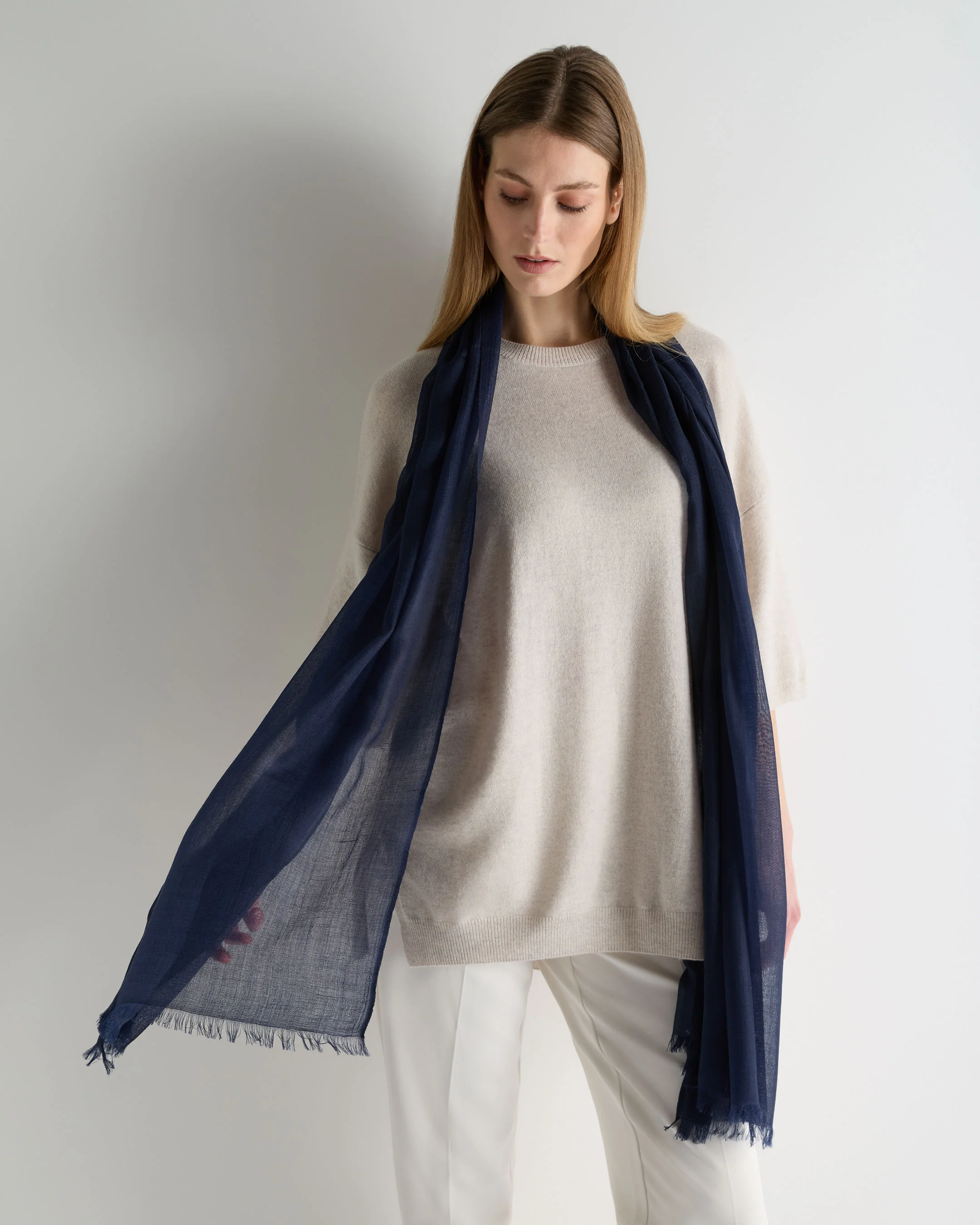 Women's Ultrafine Pashmina Cashmere Shawl Deep French Blue - Image 2