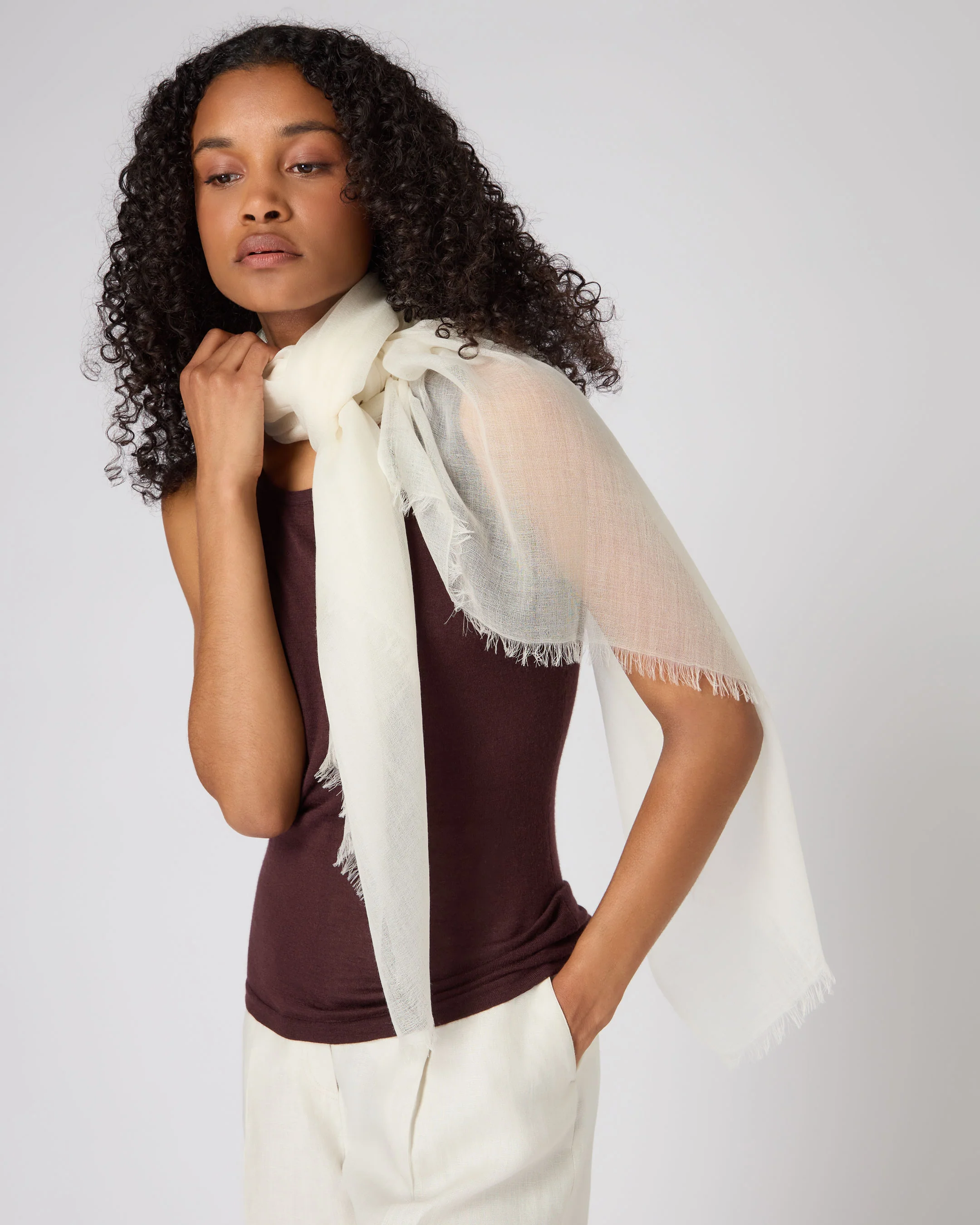 Women's Ultrafine Pashmina Cashmere Shawl New Ivory White - Image 2
