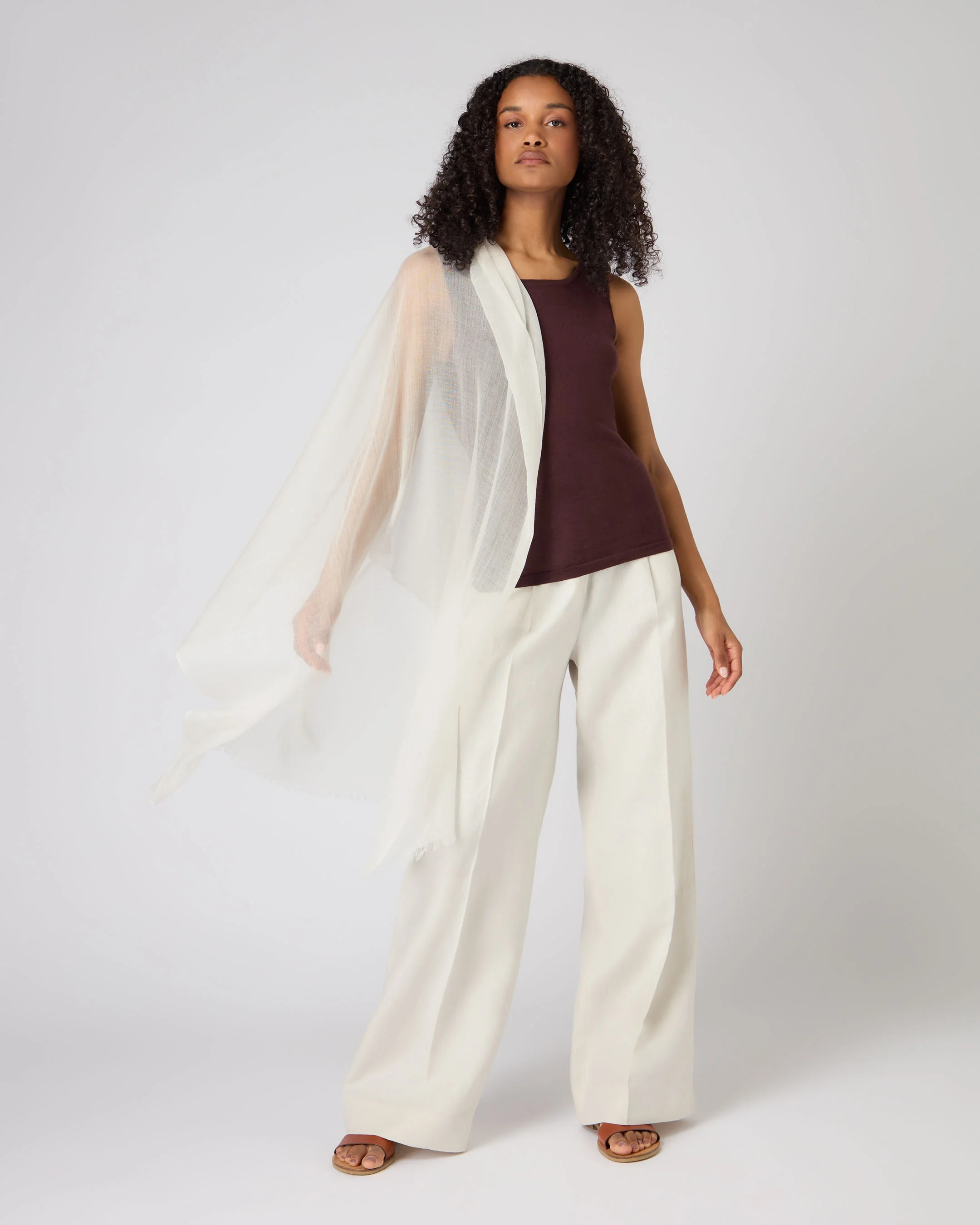 Women's Ultrafine Pashmina Cashmere Shawl New Ivory White - Image 3