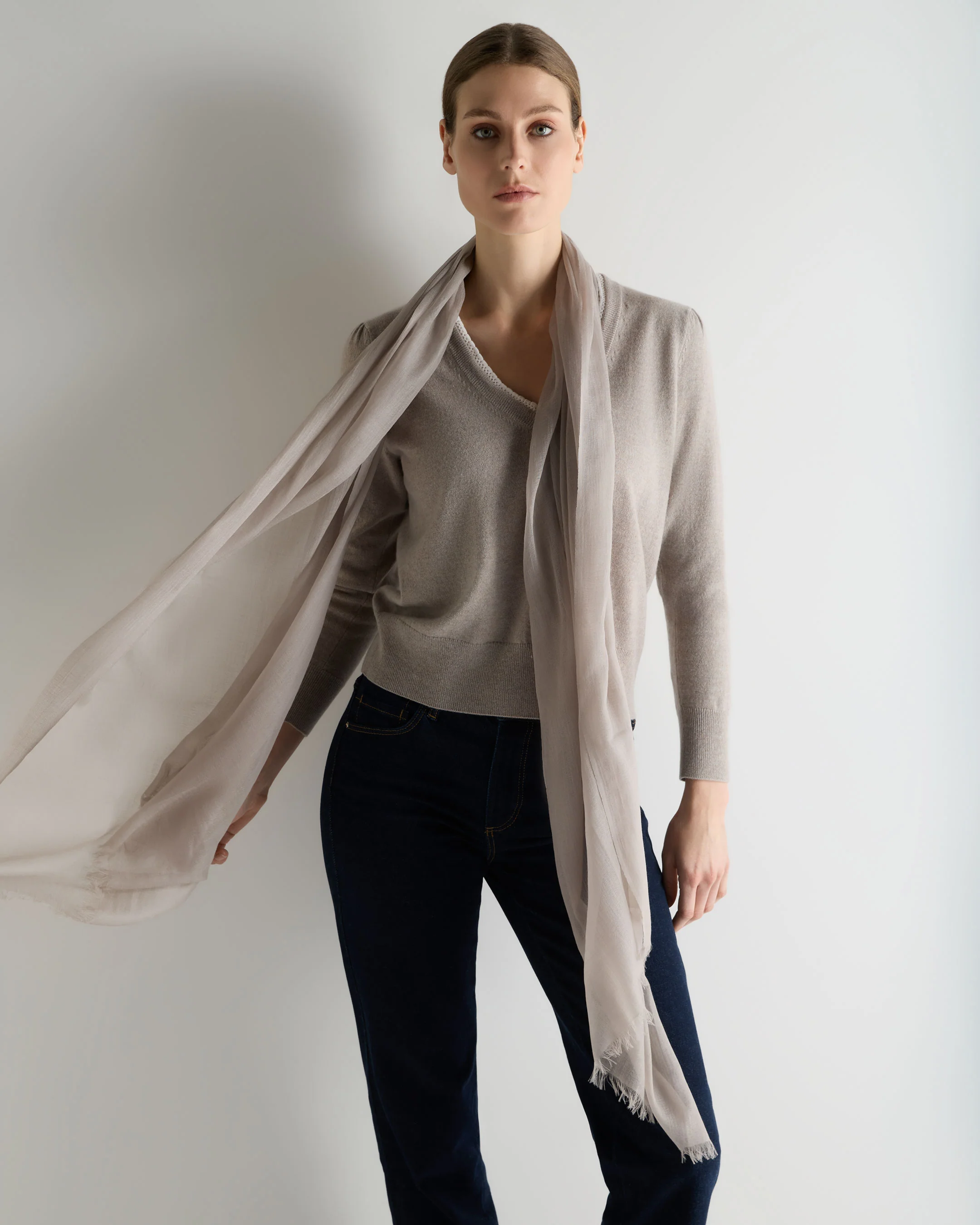 Women's Ultrafine Pashmina Cashmere Shawl Oat Grey - Image 2